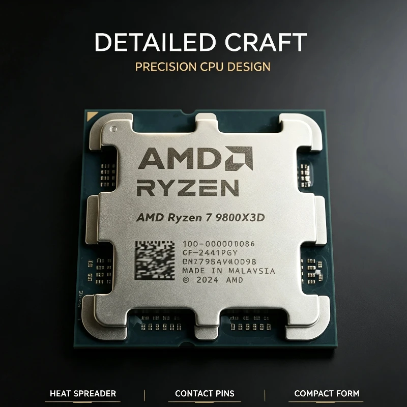Processore da gioco multi-task AMD Ryzen 7 9800X3D, 8 core, 16 thread, 4,7 GHz, 96 MB di cache L3, 4 nm, socket AM5, DDR5, 120 W, senza dissipatore