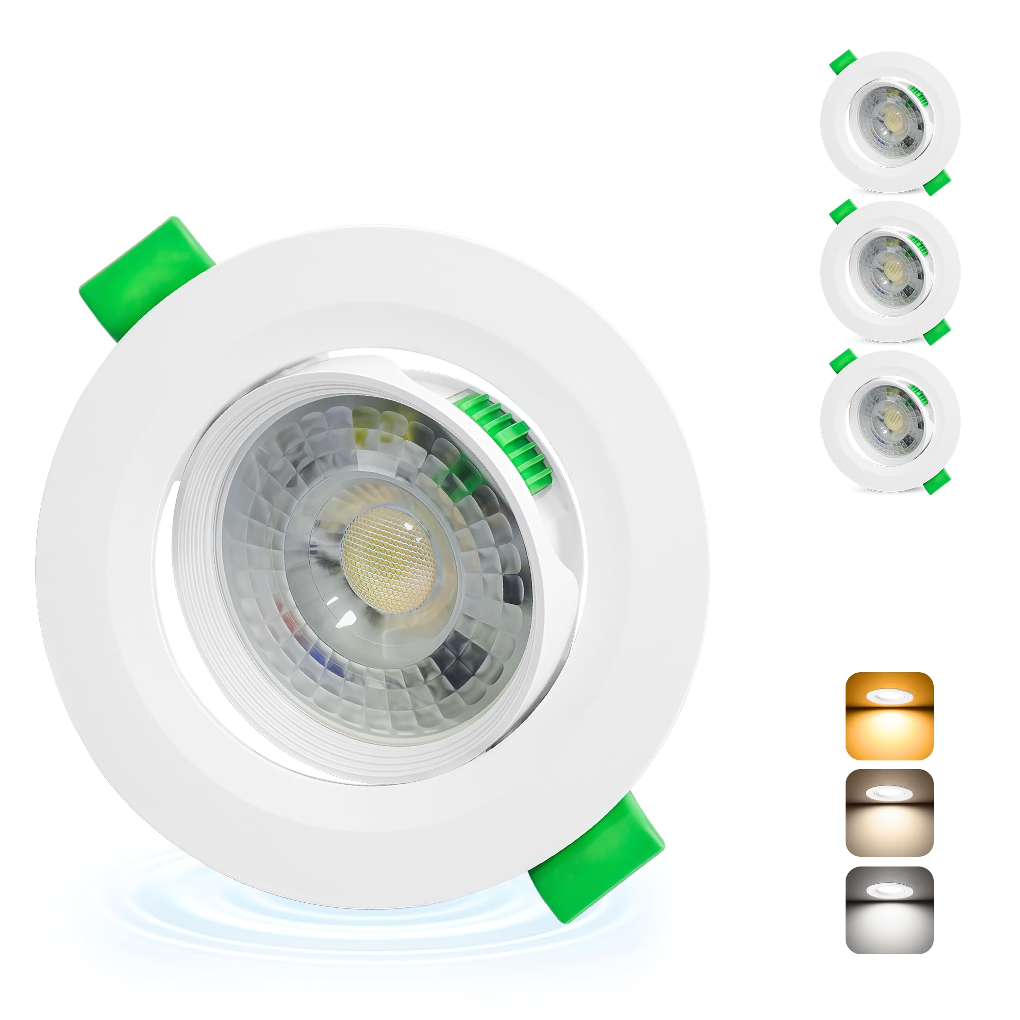 Aulaiyi Faretti LED da Incasso per Cartongesso Orientabili 230V, 5W 500LM Faretto Incasso Regolabile 3CCT, IP44 Faretti LED Soffitto Ultrasottili per Bagno, Foro Ø68-80mm, Set di…