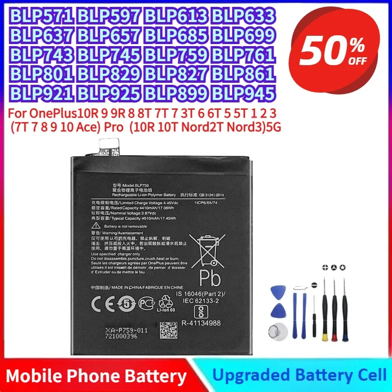 2250mAh-4510mAh Per OnePlus (7T 7 8 9 10 ) Pro 9 9R 8 8T 7T 7 3T 6T 5 5T 1 2 3 Ace (10R 10T) 5G Batteria di ricambio Strumenti gratuiti