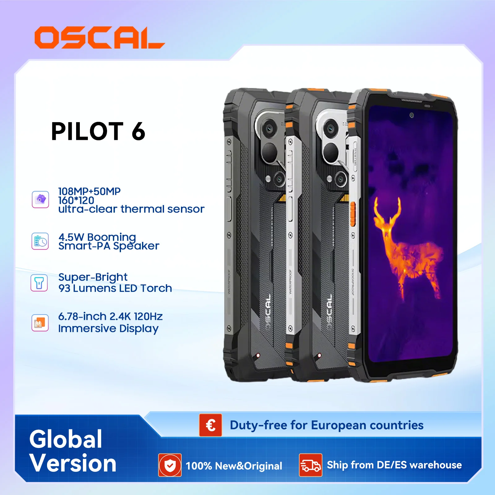 Blackview OSCAL PILOT 6 Smartphone Rugged con termocamera, MTK G100, display 2.4K da 6.67" a 120Hz, 12GB 256GB, batteria da 10000mAh, Dual 4G
