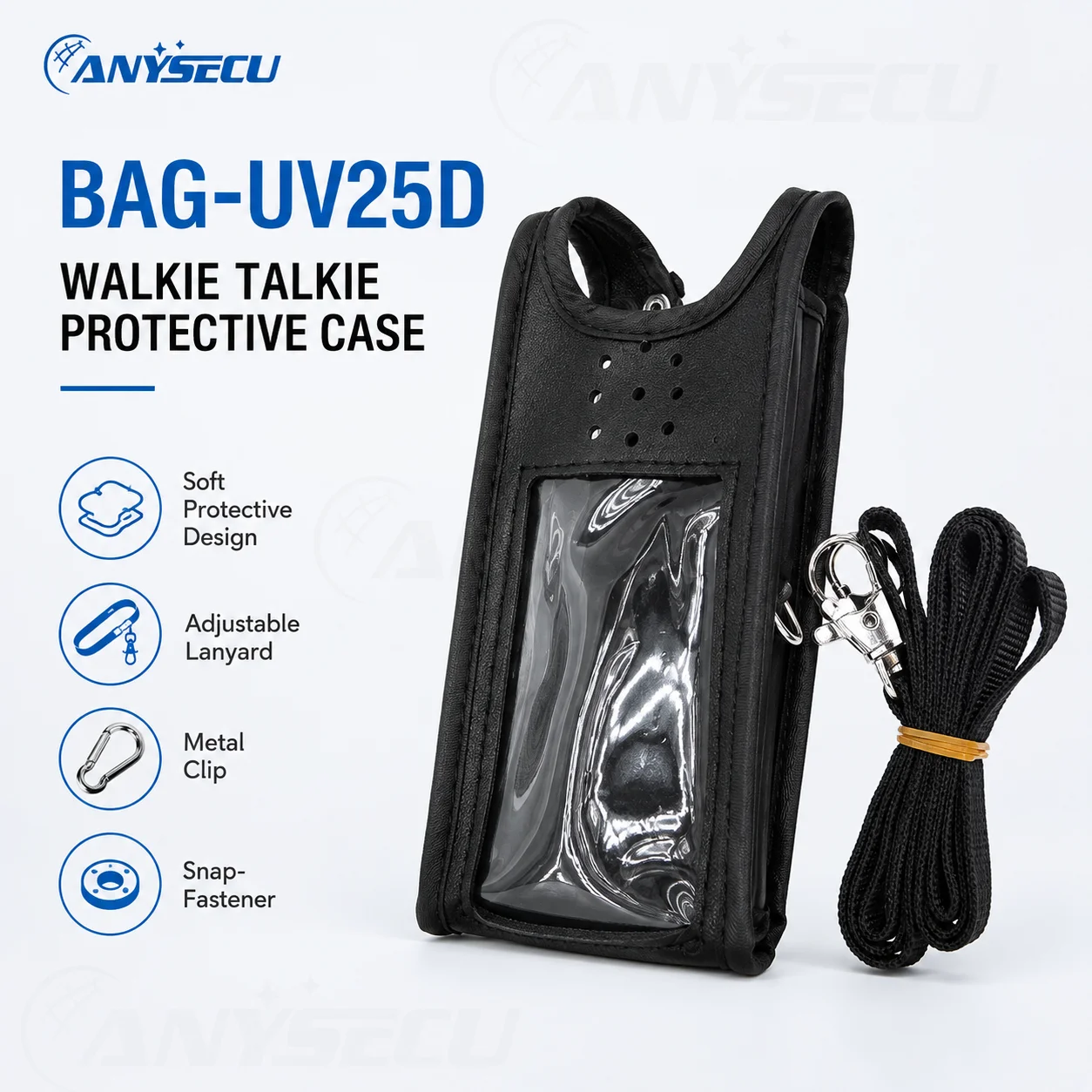 Custodia Protettiva per Walkie Talkie Anysecu UV 25D in Morbida Pelle con Anello per Cintura, Anti-Graffio, Portatile per Radio da Esterno