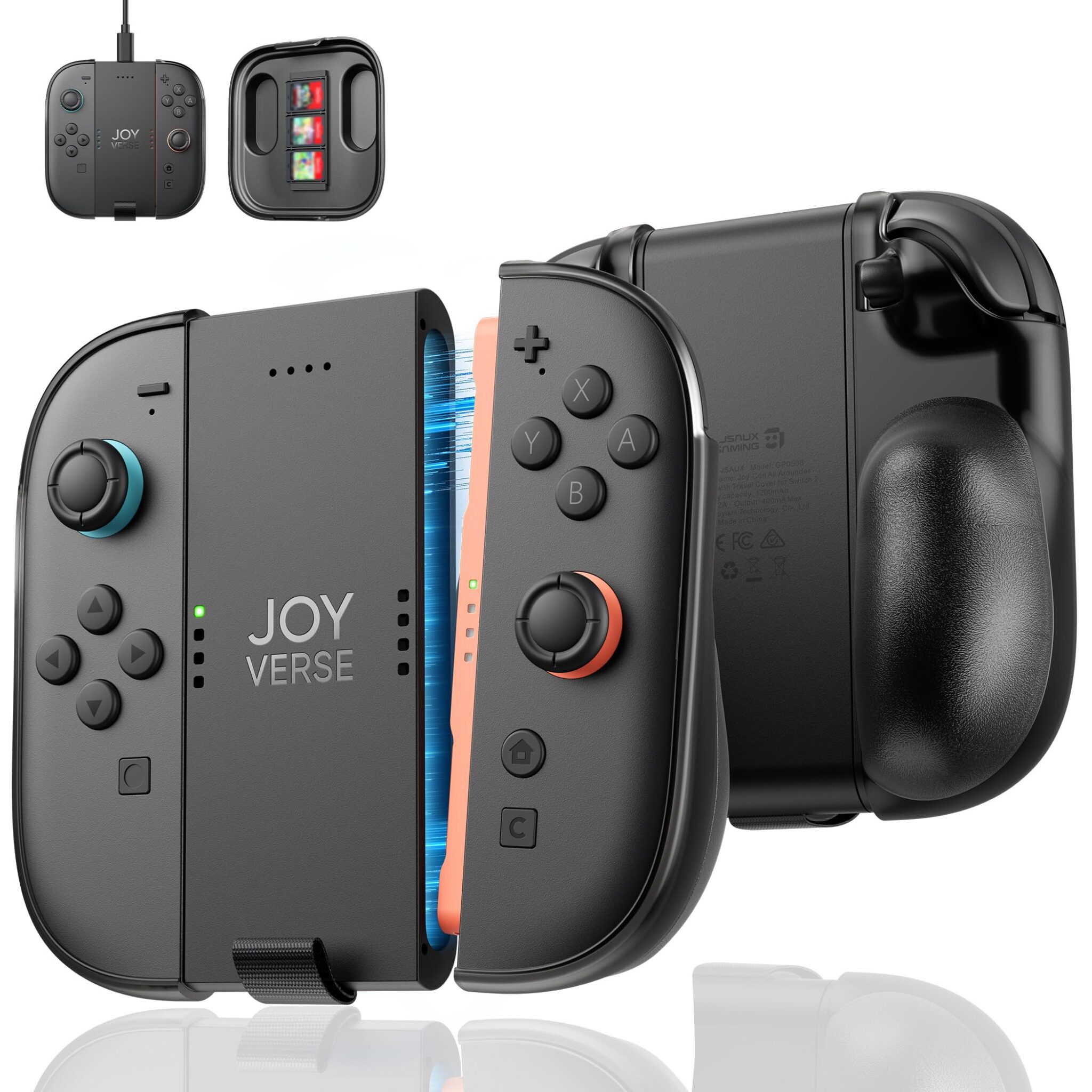 JSAUX Grip di Ricarica con Batteria per JoyPads Switch 2, Cover Frontale | Batteria 1200 mAh, Gioca Caricando, Stato LED Rosso/Verde, Grip Ergonomico, Cover Rimovibile, 3 Slot per…
