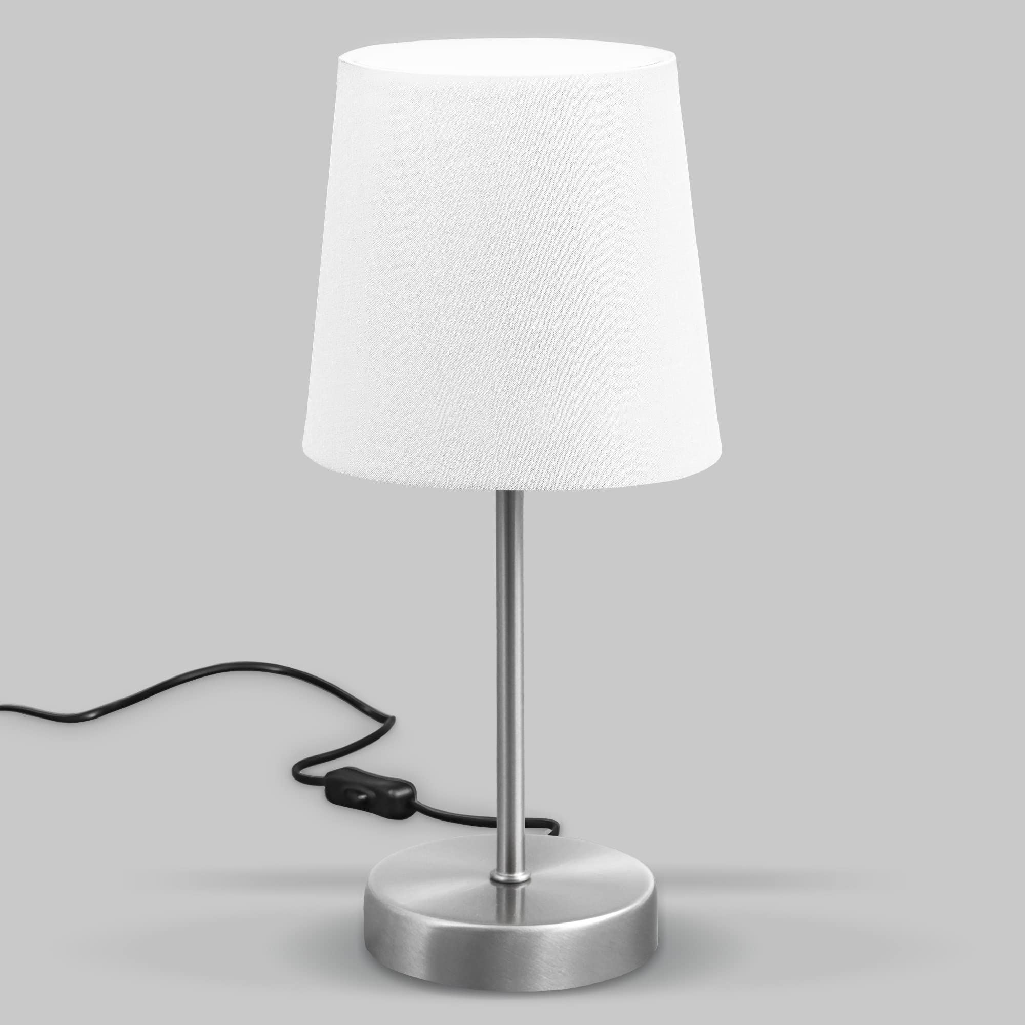 B.K.Licht Lampada da comodino, Lampada da tavolo con paralume in tessuto bianco, adatta per lampadina E14 non inclusa max 25W, altezza 30.8cm, abat-jour per camera con interruttor…