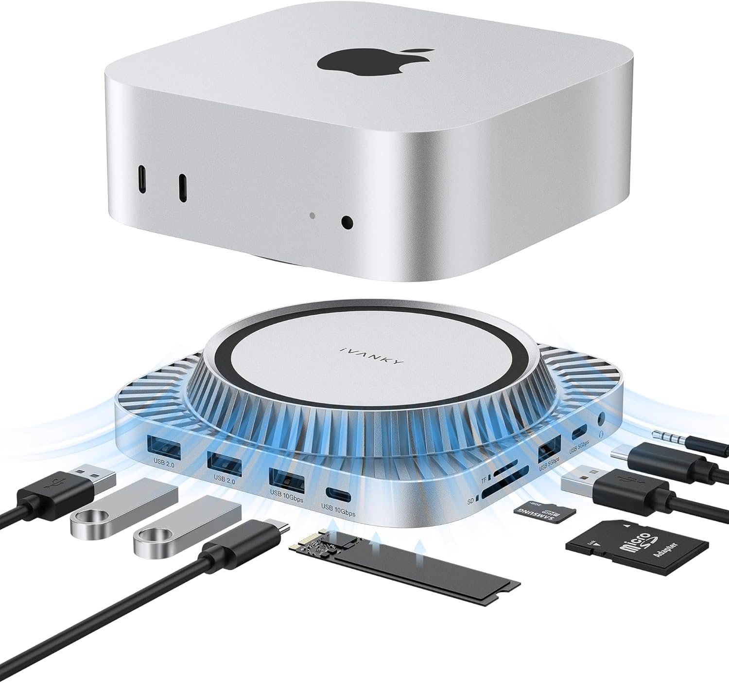 IVANKY 13-in-1 Docking Station per Mac mini M6/M5 ProM4/M4 Pro | Supporto con alloggiamento SSD M.2 NVMe, Hub HDMI 4K@120Hz, 2×10 Gbps USB A/C, SD/TF, 2 porte audio, 1×Adattatore…