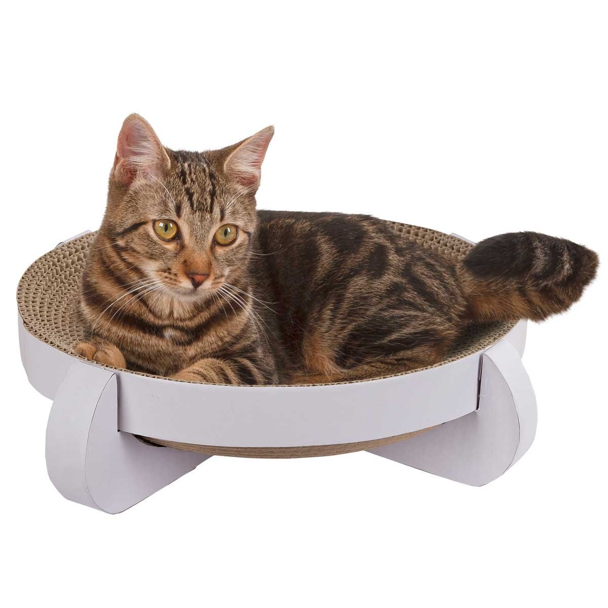 Kerbl Pet Tiragraffi per Gatti Platinum, tiragraffi in Cartone, Bianco, 35x35x10 cm, con Sacchetto Extra per Erba gatta, in Cartone Ondulato Riciclato, Cura delle Unghie, Giocatto…
