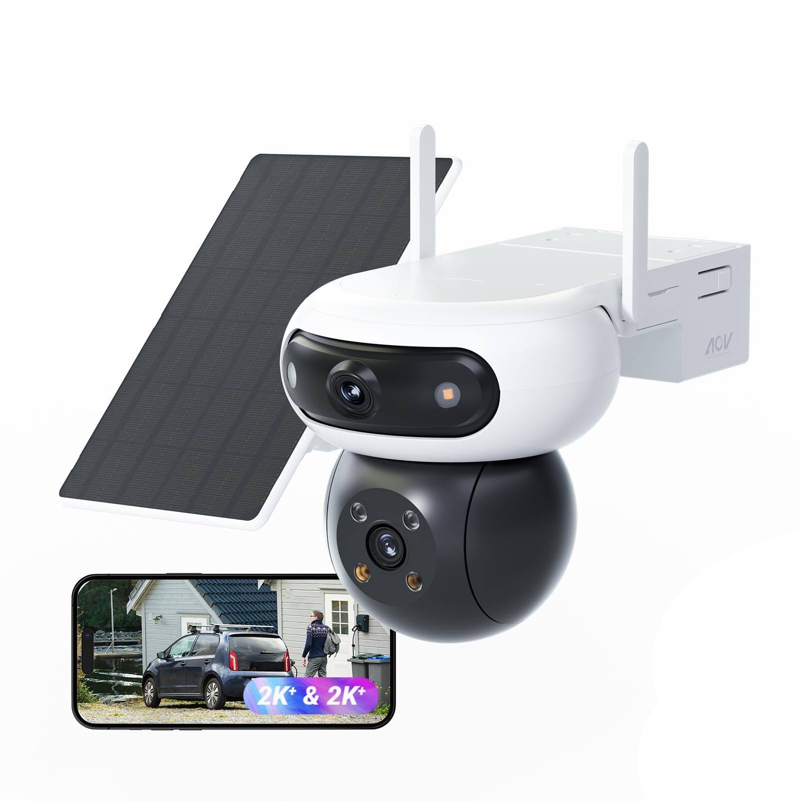 EZVIZ 8MP (4MP+4MP) Telecamera WiFi Esterno Batteria con Doppia Lente, Telecamera Solare per Esterni Senza Fili, Modalità AOV, Rilevamento di Persone/Veicoli, CB90 Dual+8W Pannell…