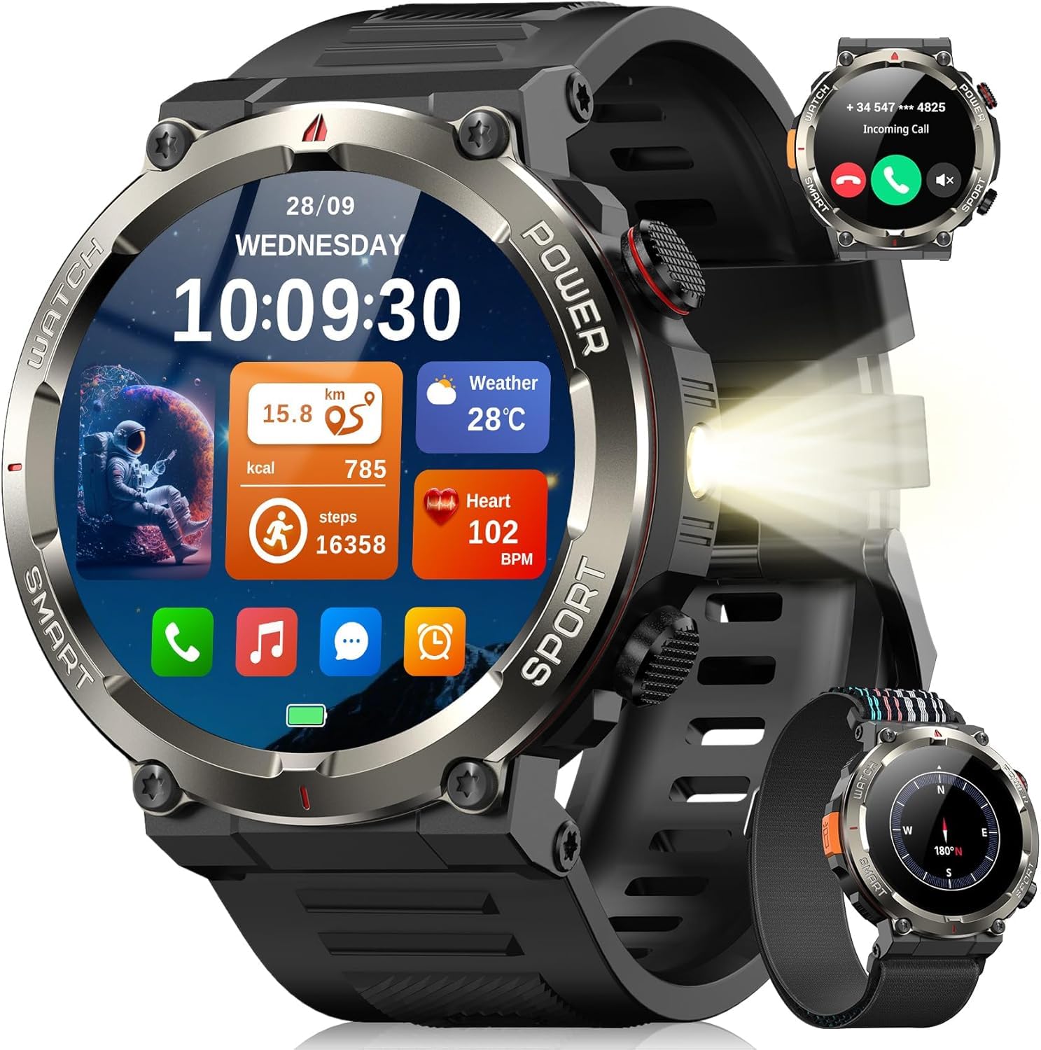 Blackview Smartwatch Uomo, Orologio Intelligente Fitness con Chiamate Bluetooth,1.45" Militari Smart Watch Tracker 100+ Modalità Sportive per Cardiofrequenzimetro,SpO2, Torcia,Bus…