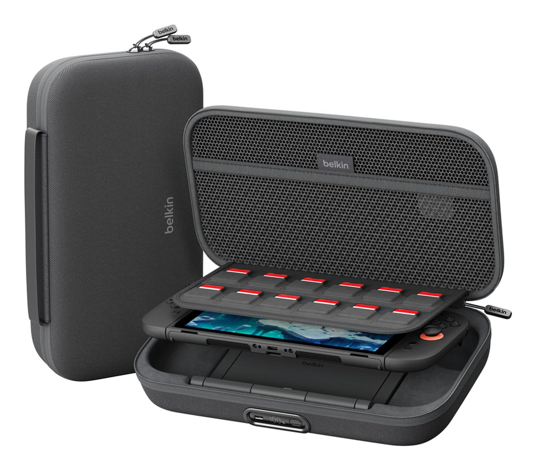 Belkin Gaming Custodia Pro per Nintendo Switch 2, Power Bank 10K - Carbone | Custodia da Trasporto con Power Bank 10000mAh 30W Rimovibile, Borsa da Viaggio, Slot AirTag, 12 Slot G…