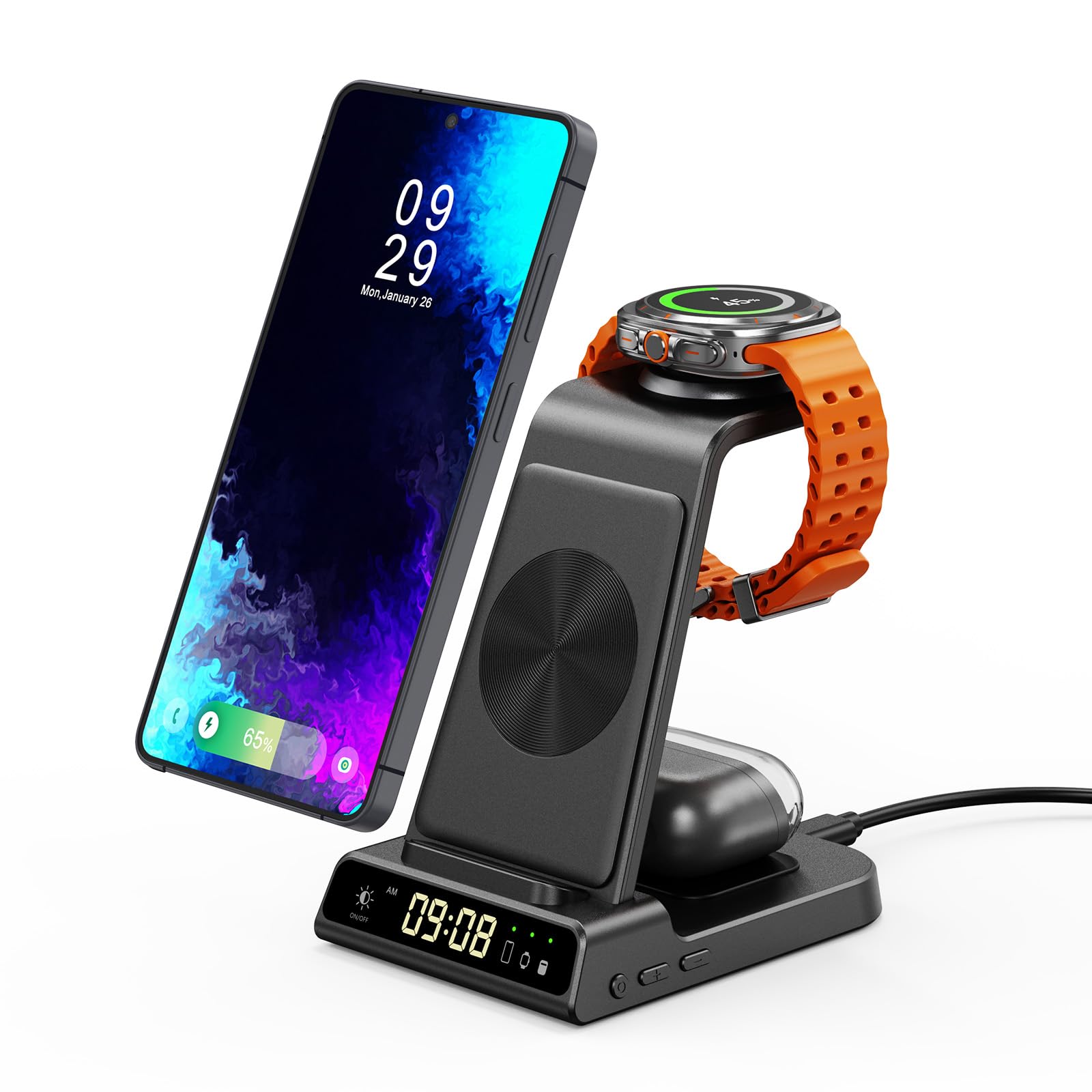 Caricatore Wireless per Samsung S26 Ultra, Stazione di Ricarica per Samsung | 3 in 1 Base Ricarica Wireless per S26/S25 Ultra/S24/Z Flip 8/Z Fold, per Galaxy Watch 8/Ultra/7/6, Bu…