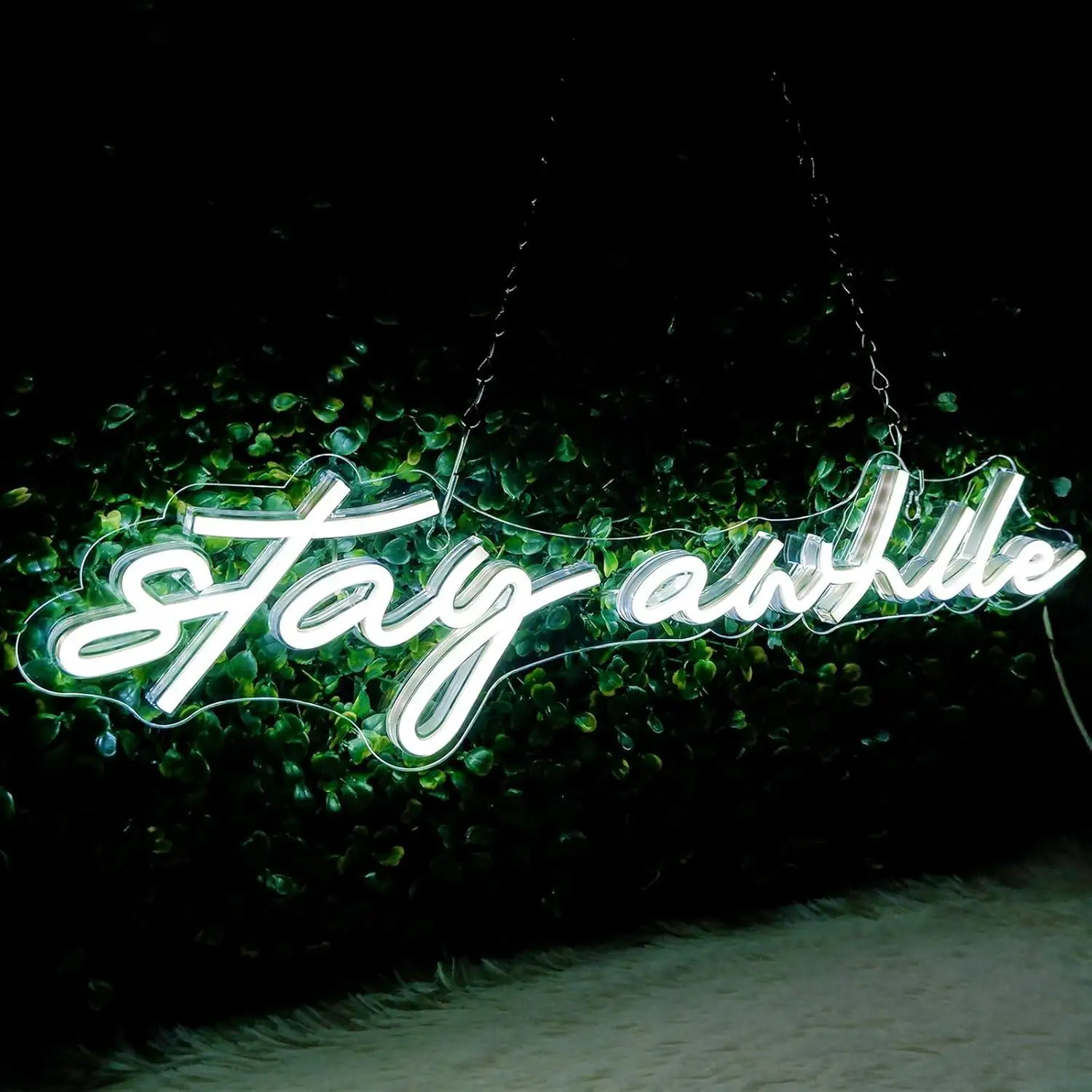Insegne al Neon 'Stay Awhile' con Luci LED Dimmerabili USB per Bar, Camera da Letto, Casa, Stanza, Pub, Festa, Decorazione Murale, Regali Personalizzati