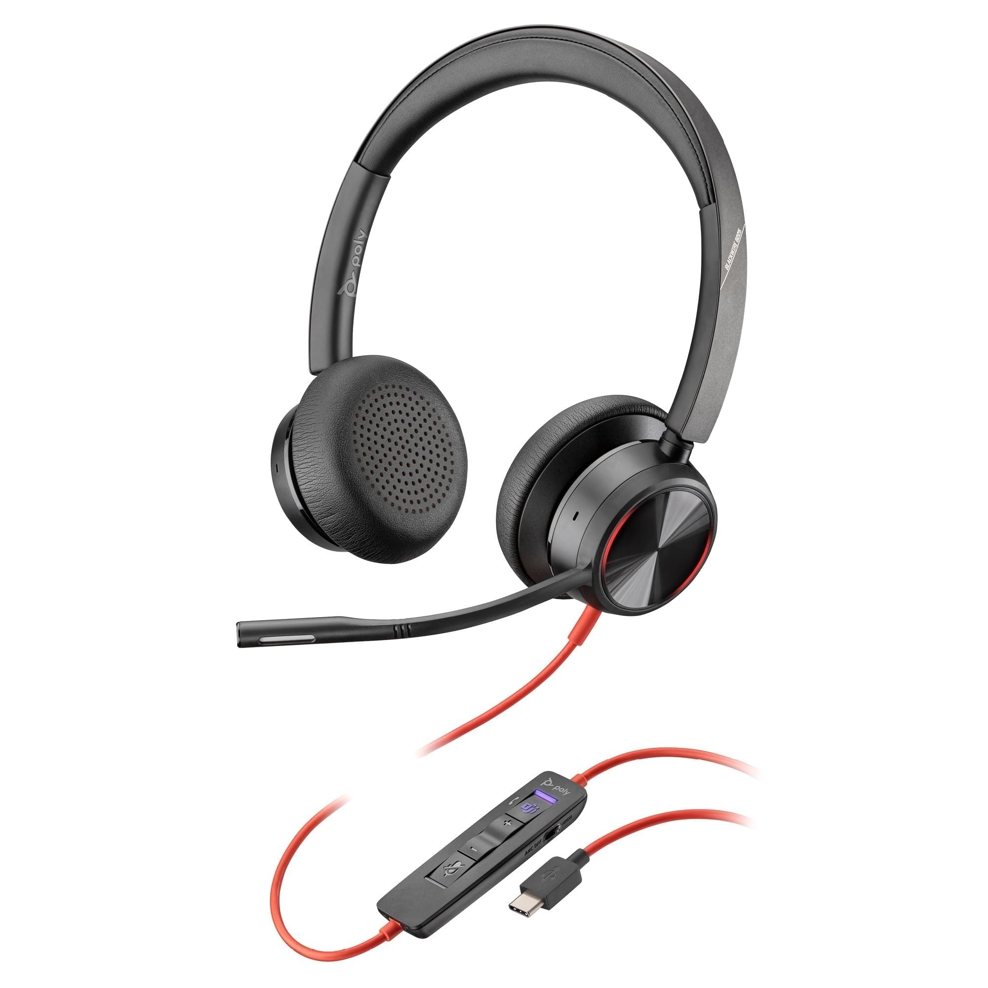 Poly Blackwire 8225, Cuffia Cablata con Connessione USB-A e USB-C, Cuscinetti in Similpelle, Riduzione del Rumore e dell'Eco, Comandi sul Cavo, Compatibile con Windows 10 e macOS,…