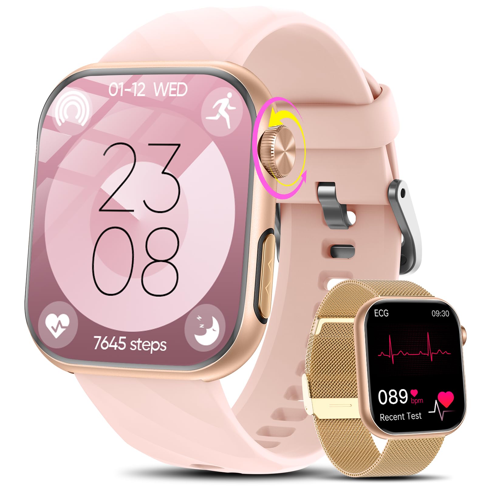 2026 Smartwatch Donna con ECG/HRV/Acido Urico/Sonno/Temperatura Corporea | 1,97"AMOLED 24H Cardiofrequenzimetro/SPO2/Lipidi/Pressione Sanguigna Orologio Fitness Elegante con BMI/C…