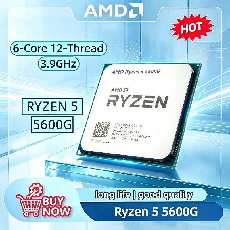 AMD R5 5600G Ryzen 5 CPU 3.9GHz, Processore 6-Core 12-Thread, 65W TDP, Socket LGA AM4, Processore Desktop R5 5600G.