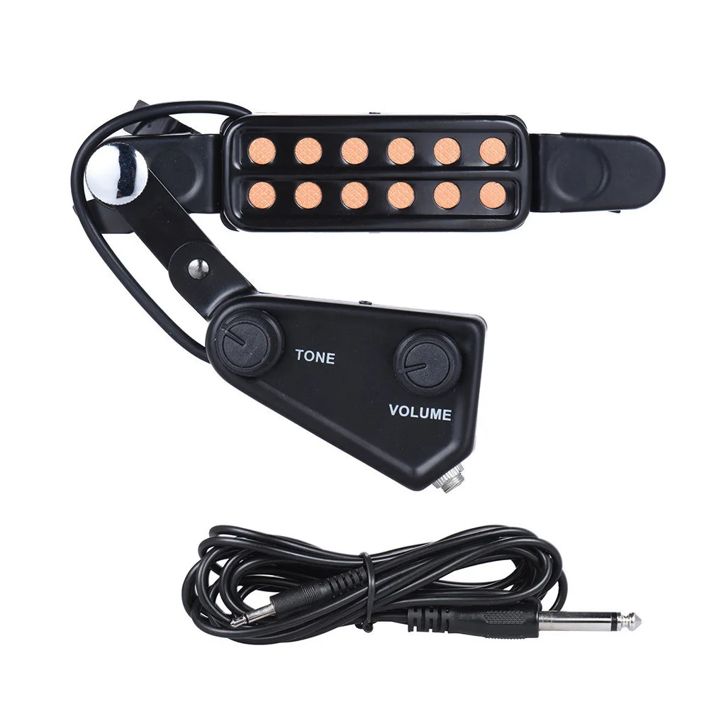 Pickup Portatile a Clip per Chitarra Folk, Design a 12 Fori, Volume e Tono Regolabili, Trasduttore per Foro Sonoro per Performance su Chitarra Acustica