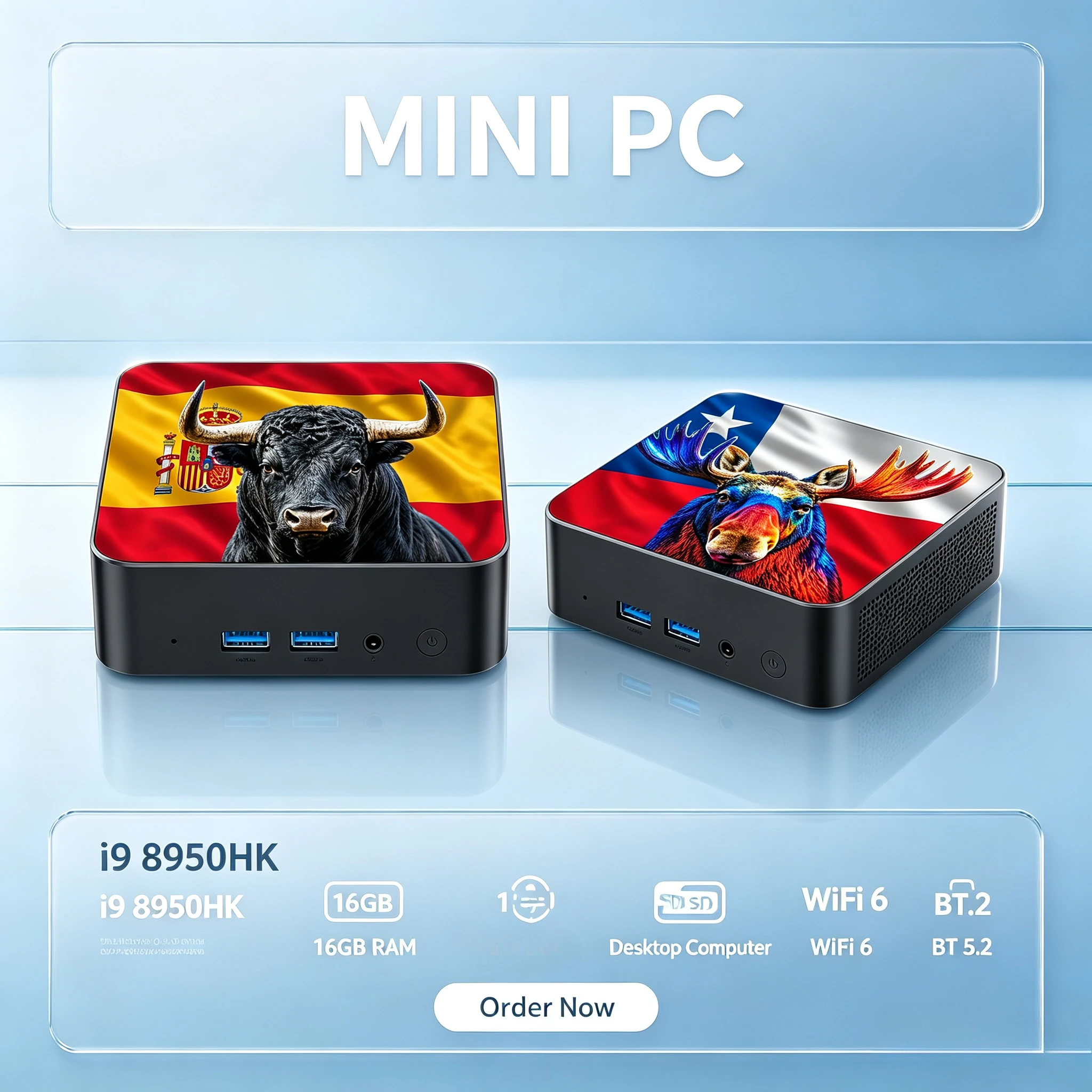 Mini PC Portatile Brand + con Processore Intel Core i9-8950HK, 16GB RAM, 1/2TB SSD, FHD, Bluetooth, WiFi6, Windows 11, per Gaming e Ufficio, 4K HDMI