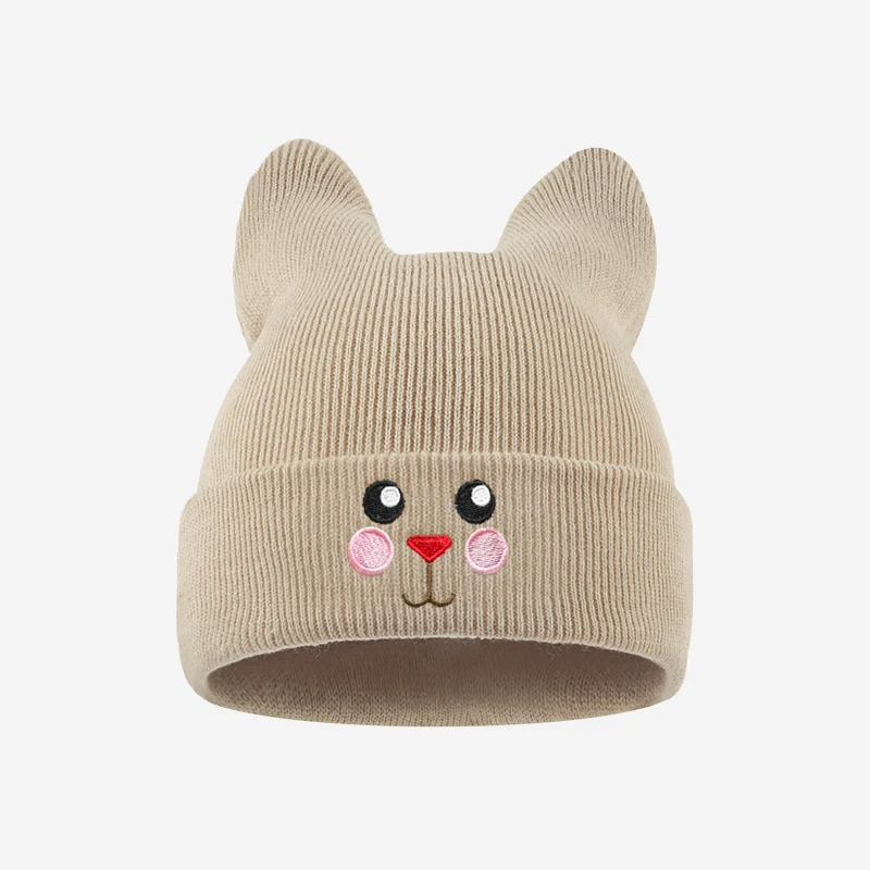 Berretto Morbido per Bambini con Orecchie di Gatto, Ricamo a Forma di Gatto, 1-3 Anni, Cappello Lavorato a Maglia per Bambini, Accessorio per Attività Quotidiane e All'aperto