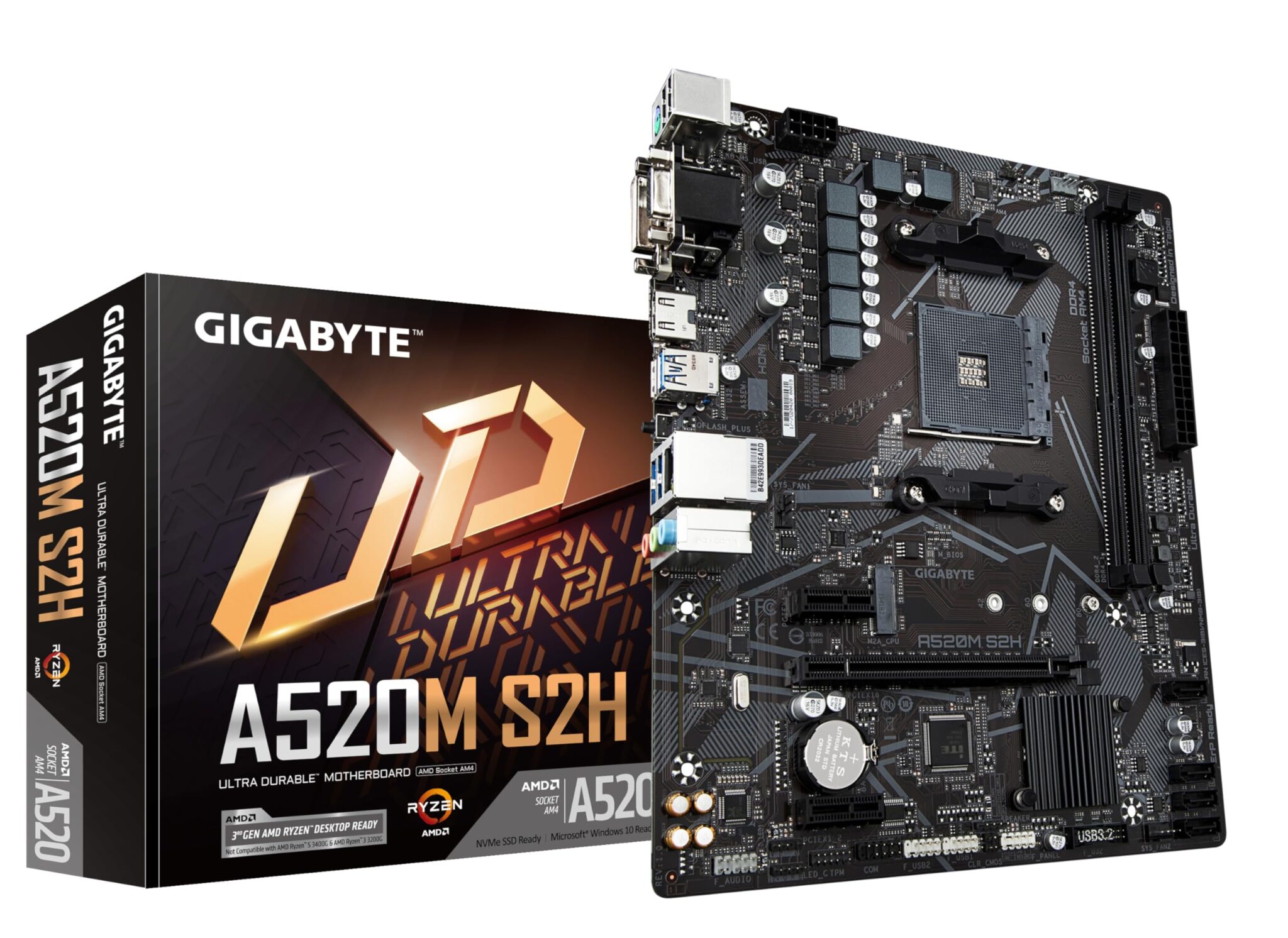 GIGABYTE Scheda madre A520M S2H - Supporta CPU AMD Ryzen serie 5000 AM4, VRM digitale puro 4+3 fasi, fino a 5100MHz DDR4 (OC), PCIe 3.0 x4 M.2, LAN GbE, USB 3.2 Gen 1