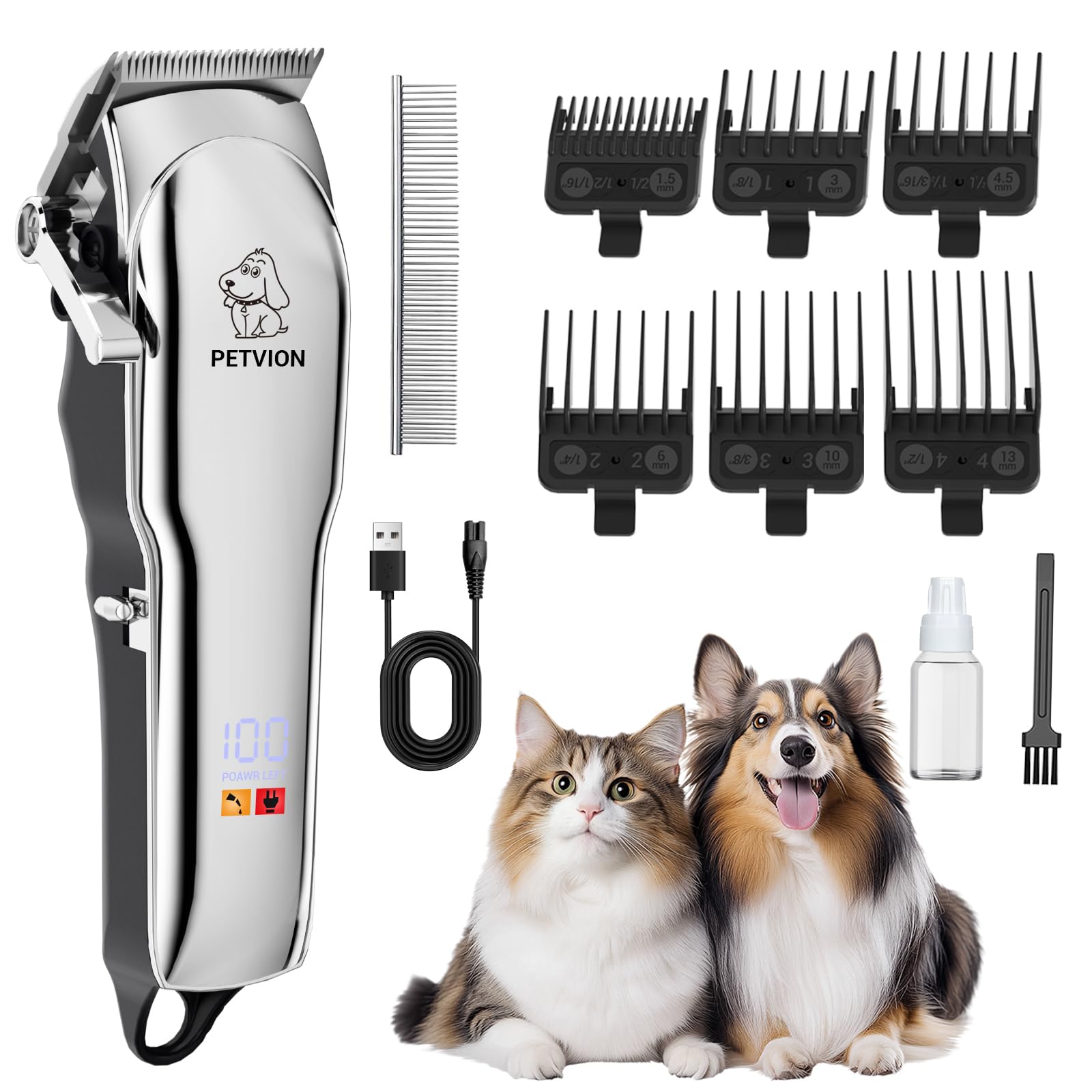 Tosatrice per Cani e Gatti Professionale Silenziosa wireless Display LED | Tosatrice per Animali per Pelo Lungo e Folto Lame in Acciaio Inox 6 Pettini Guida Motore 7000 RPM Kit To…