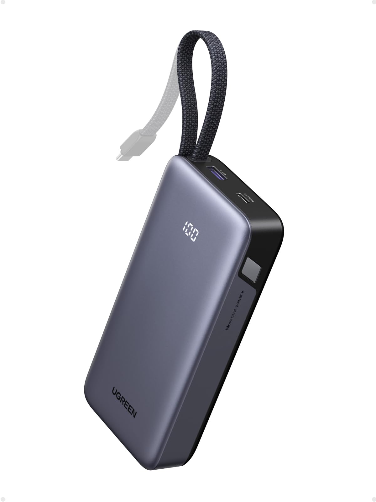 UGREEN Nexode 55W Power Bank 20000mAh Caricatore Portatile PC PD 45W | CCC, Ricarica Rapida, 3 IN 1, Cavo USB C, 2 Porte 1C1A, LED, Compatibile con Xiaomi Note 15 14 iPhone 17 16…