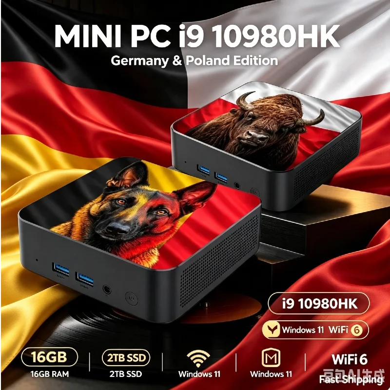 Intel Core i9‑10980HK Desktop Gaming Compatto e Compatto Windows 11 16GB RAM DDR4 2TB SSD WiFi 6 BT5.2 4K HD Mini PC per Giocatori Domestici