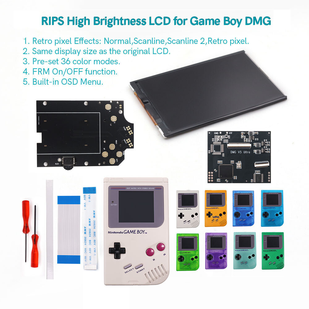 GB DMG V5 Pro OSD menu dimensioni intere RIPS LCD retroilluminazione per console GameBoy DMG