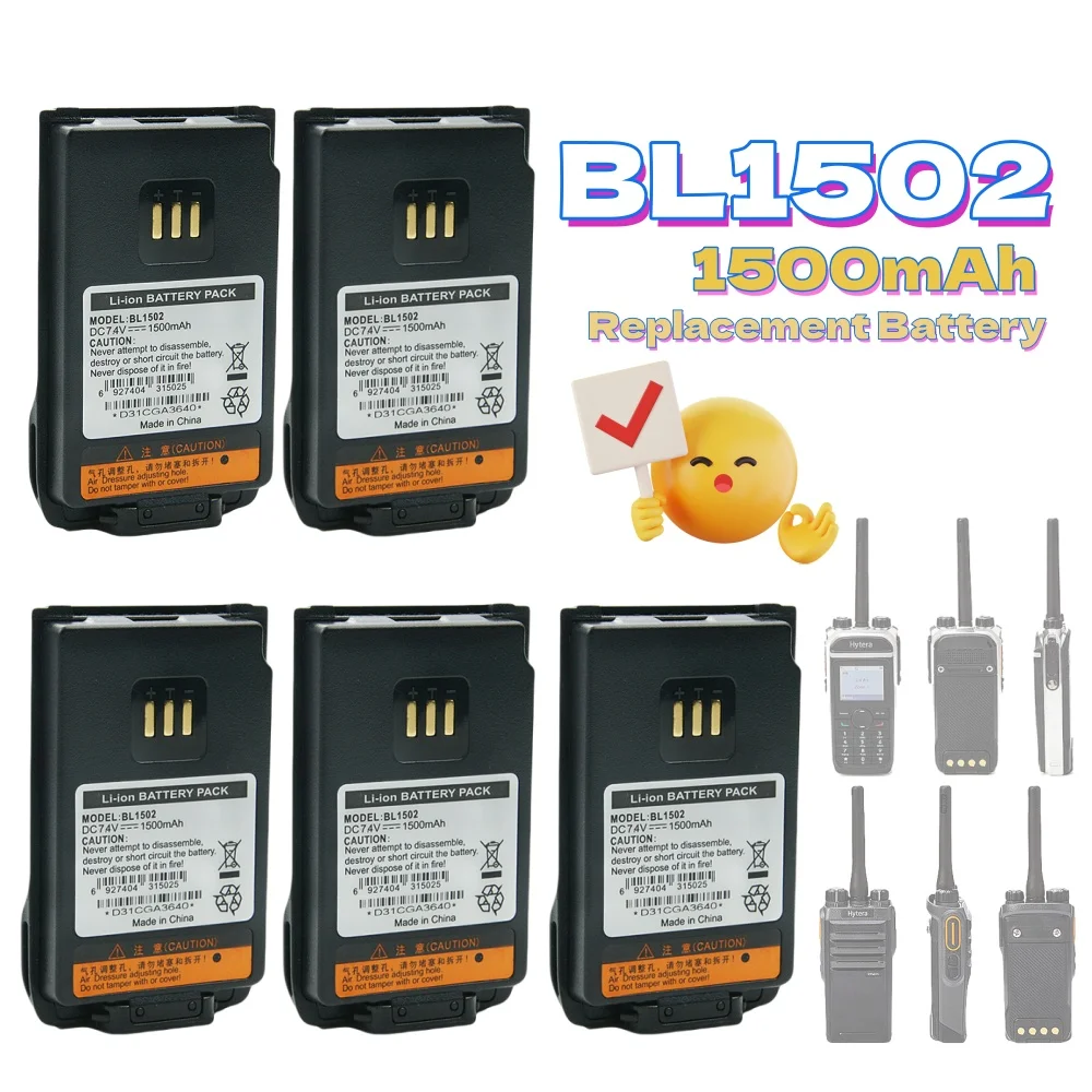5PCS 1500mAh BL1502 Batteria di ricambio per Hytera PD405 PD416 PD485 PD500 PD502 PD560 PD600 PD602 PD660 PD682G Radio bidirezionali