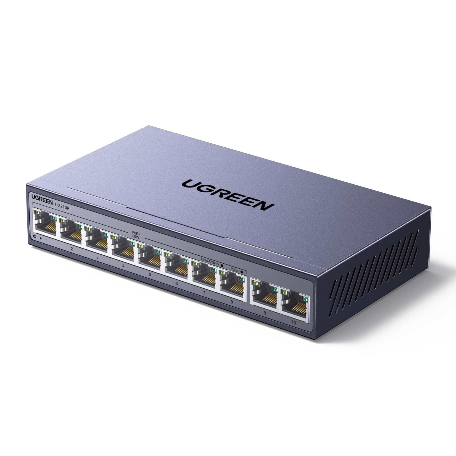 UGREEN 10 Porte Switch Ethernet Gigabit con 8 PoE + 2 Gigabit-Uplink 60W | LAN Potenza Totale per tutte le Porte PoE Switch di Rete ideale per NVR Telecamere IP Non Gestito con Ca…