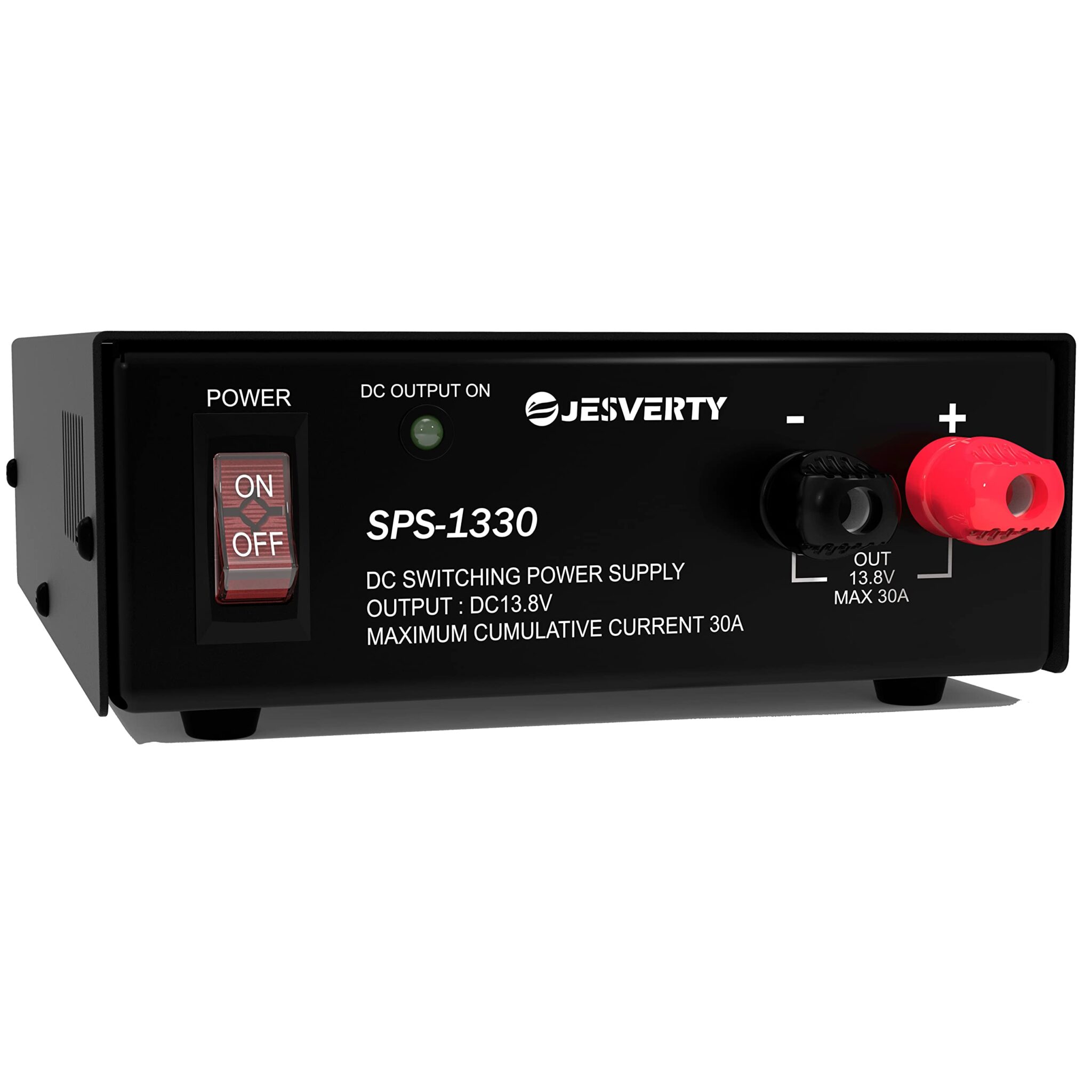Universal Compact Bench Power Supply- 30 Amp Regulated Home Lab Benchtop AC-to-DC Converter 13.8 Volt, Cooling Fan, Screw Type Terminals - Jesverty SPS-1330
