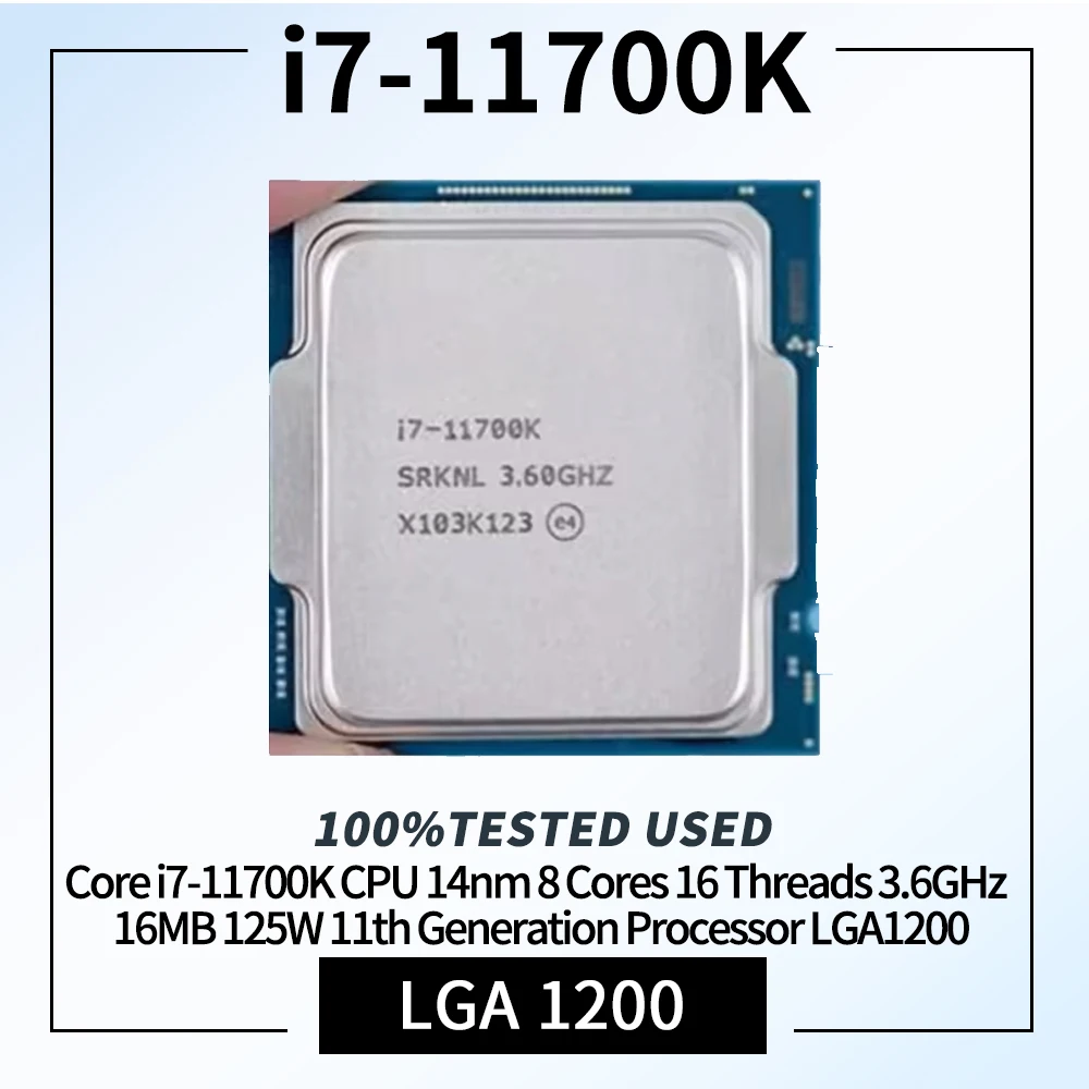 Processore Intel Core i7-11700K di 11a generazione, 14nm, 8 core, 16 thread, 3.6GHz, 16MB, 125W, socket LGA1200 per schede madri Z490.