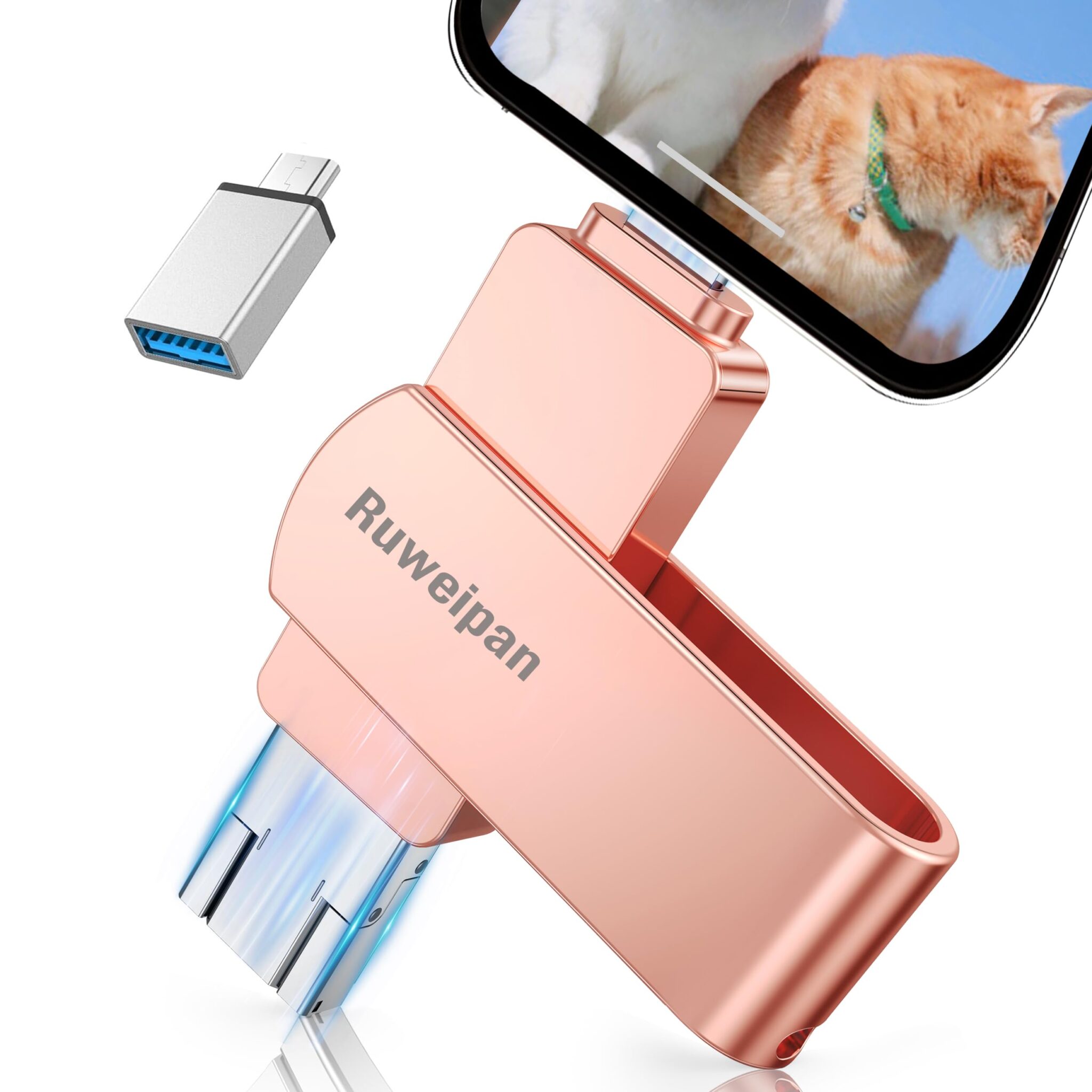 Ruweipan Chiavetta USB per Phone,[Senza APP] 256GB Pendrive USB C 4 in 1 Memoria Esterna USB 3.0 Chiavetta per Scaricare Foto Photostick per OTG Android/Smartphone/PC/Tablet/Pad/i…