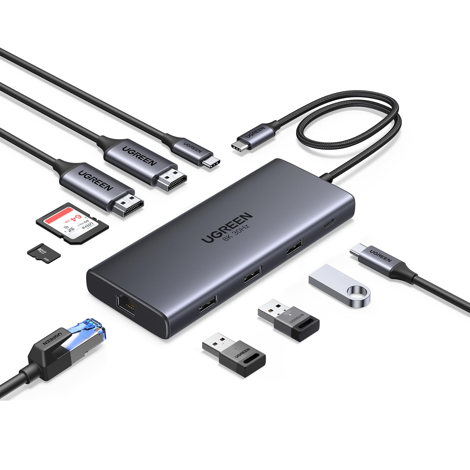 UGREEN Revodok Pro 210 Hub USB C 10 in 1 Docking Station Doppio Display | 2 HDMI, Doppio 4K60Hz, Singolo 8K30Hz, Ethernet Gigabit, PD 100W, SD TF, 5Gbps, 3A1C, Compatibile con Mac…