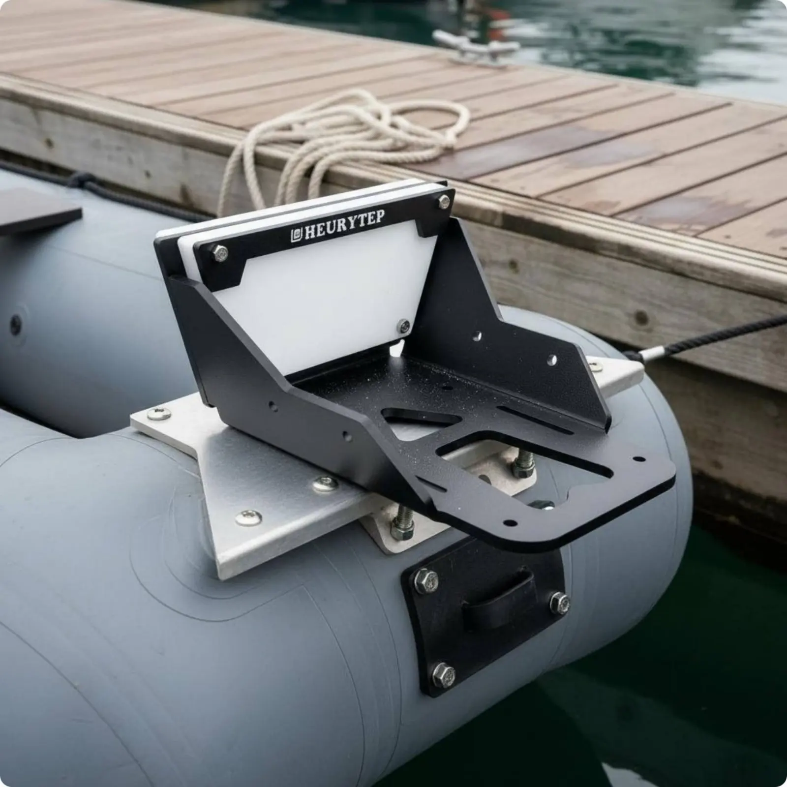 Supporto per Motore Fuoribordo in Acciaio per Gommone, Staffa Marina Nera Rivestita, Facile Installazione