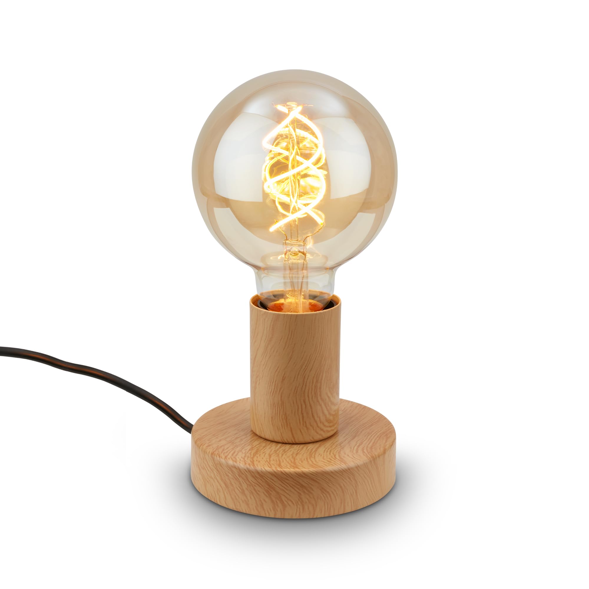BRILONER - Mini lampada da tavolo con interruttore a cavo, retrò, vintage, E27, max. 10 W, lampada, lampada da comodino, lampada da tavolo, 10x9 cm LxA, aspetto legno