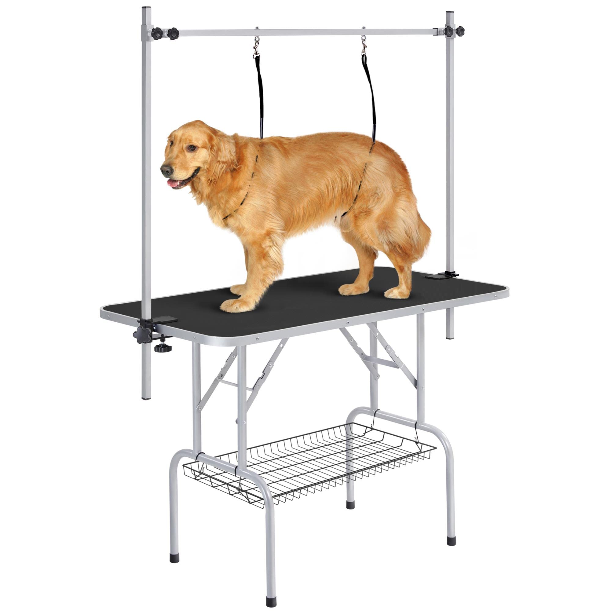 Yaheetech Tavolo da Toelettatura Cani Tosatura per Cani Gatti Animali Nero | Pieghevole, in MDF e Acciaio, Vassoio in Rete, Anti-Scivolo, Bordi Arrotondati e Corde di Fissaggio,11…