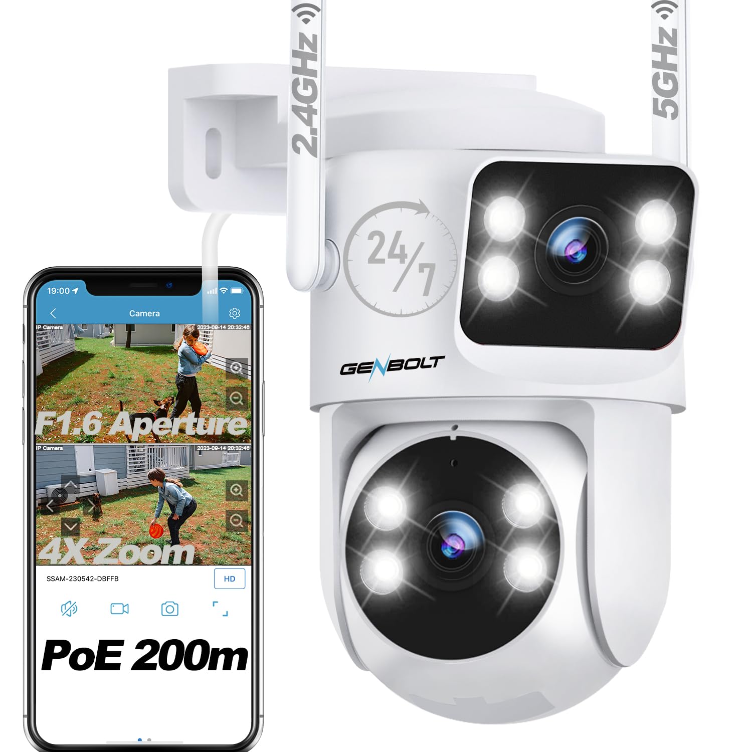 GENBOLT Telecamera WiFi Esterna Doppia Lente PTZ Videocamera Sorveglianza | 2.4/5Ghz, PoE, Registrazione 24/7, Archiviazione Cloud, Visione Notturna Colore, Inseguimento Auto, Ril…