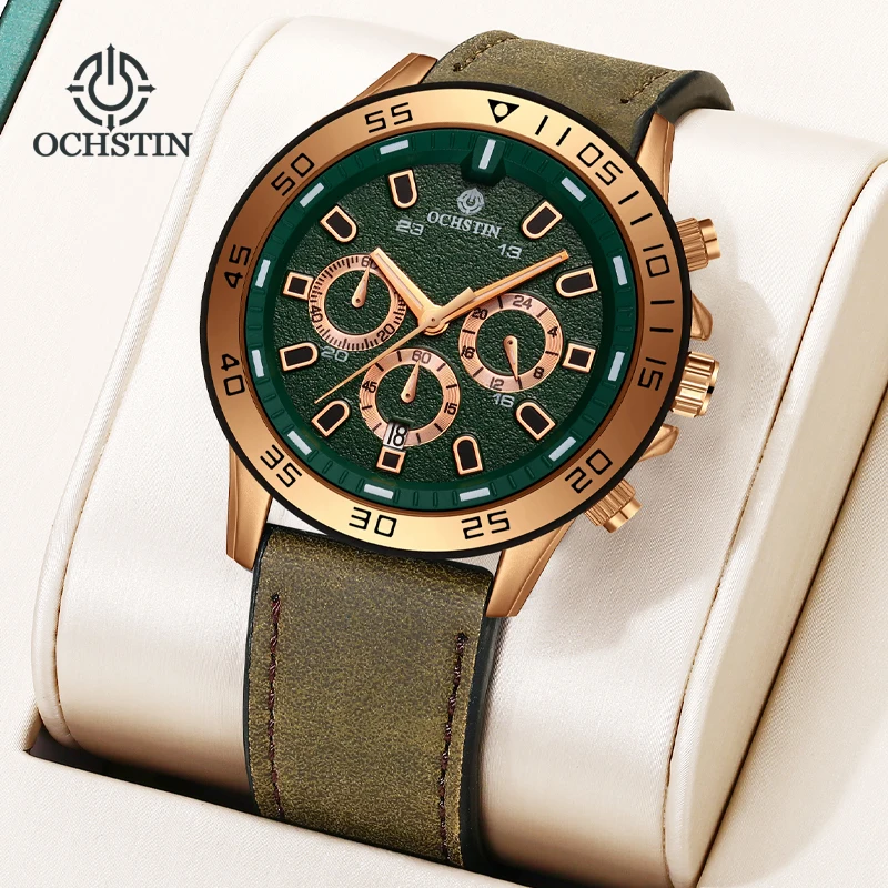 OCHSTIN Orologio da Polso da Uomo Classico con Cinturino in Pelle Largo, Movimento al Quarzo, Resistente all'Usura, con Vetro e Calendario