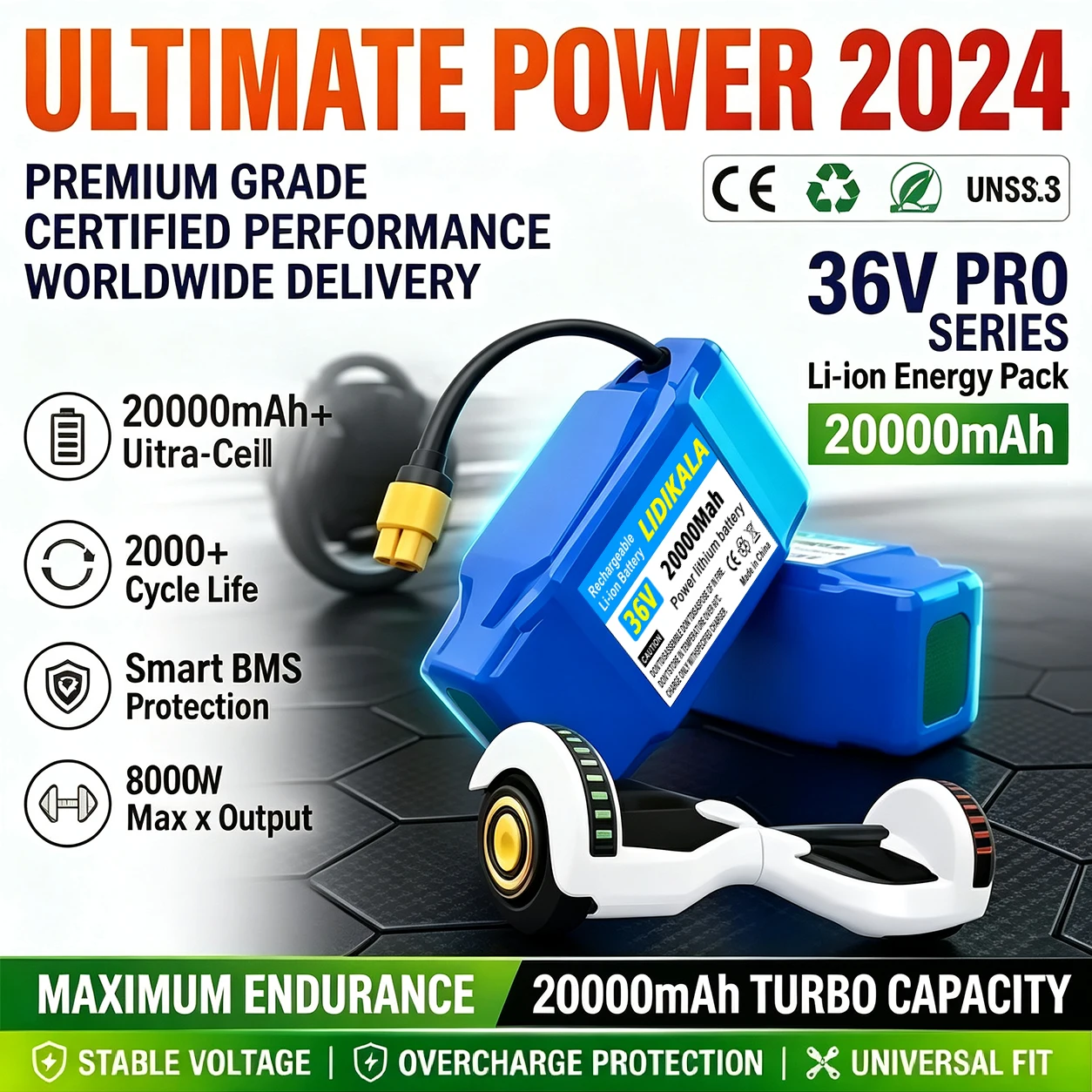 Batteria al litio originale 36V 10S2P 20000mAh con ricarica rapida, adatta per monopattini elettrici, veicoli elettrici 42V, batteria 18650 con bilanciamento automatico.