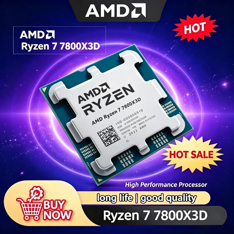 CPU AMD R7 7800X3D 8-Core 16-Thread, 4.2GHz Socket AM5, Processo 5nm, 96MB di Cache L3, 120W TDP, Compatibile con B650.