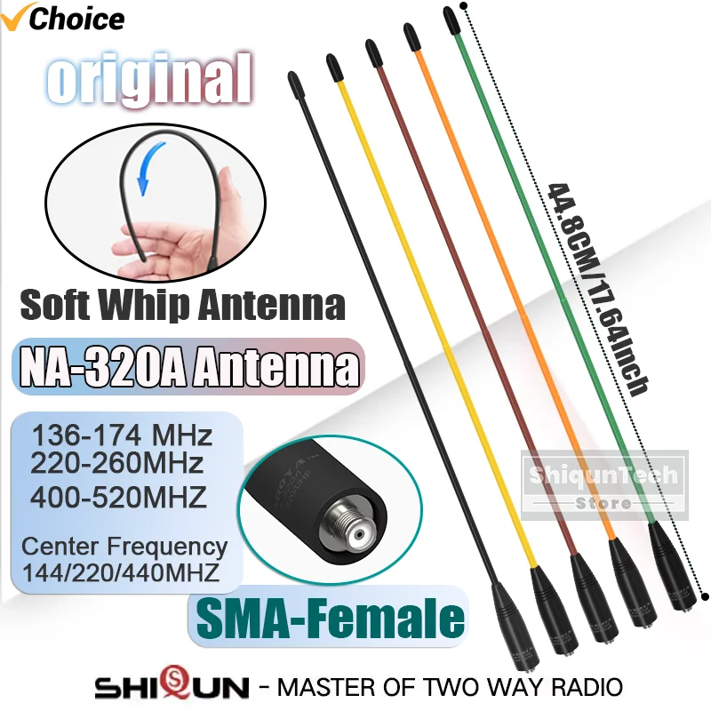 Antenna Nagoya NA-320A originale Tri-Band SMA-Femmina 144-220-440Mhz Antenna a frusta morbida per radio Quansheng TK118 Retevis RA685 RT86