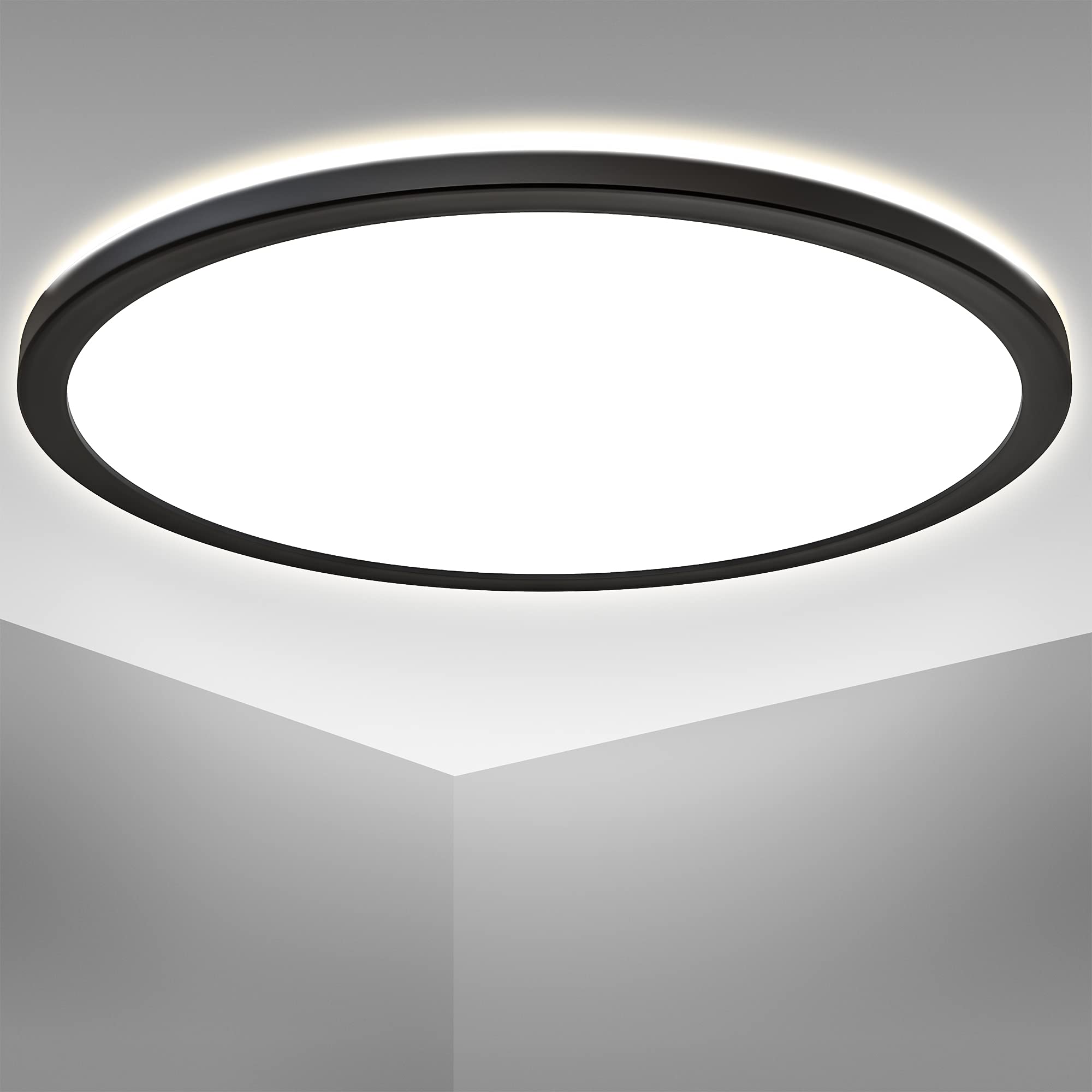 B.K.Licht - Pannello LED a luce indiretta, piatto, bianca neutra, pannello LED soffitto, pannelli led, pannelli soffitto, luminosi LED, luce, 42x2,9 cm, nero