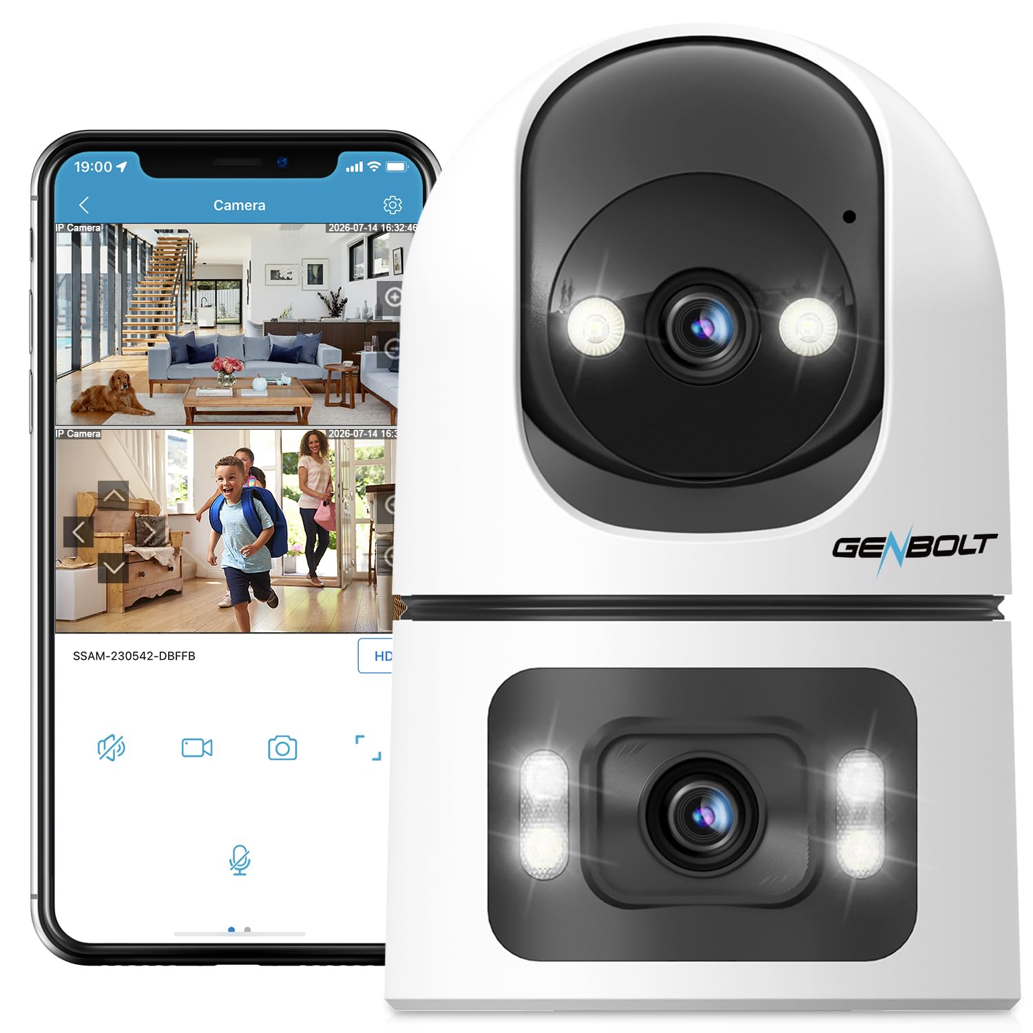 GENBOLT Telecamera di Sicurezza Wi-Fi Per Interni, Videocamera per neonati | 2MP+2MP, Vista a 360°, Rilevamento tramite IA, Baby Monitor, Audio bidirezionale, Tracciamento automat…
