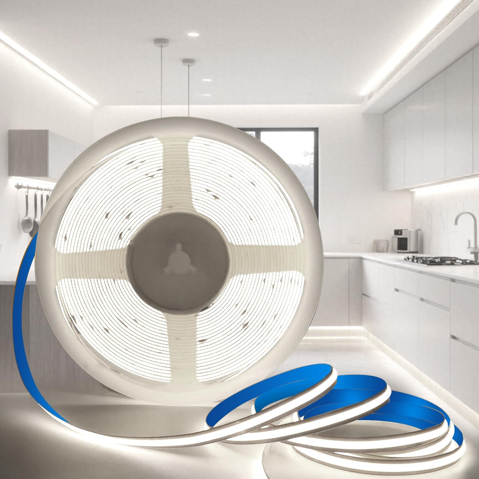 KSIBNW Striscia LED COB 24V, 10M Strisce LED Bianco Freddo 6000K Adesive Luci320LEDs/M Flessibile Luce Nastro Larghezza 8mm Tagliabile Tubo per Soggiorno, Natale, Bar, Senza Alime…