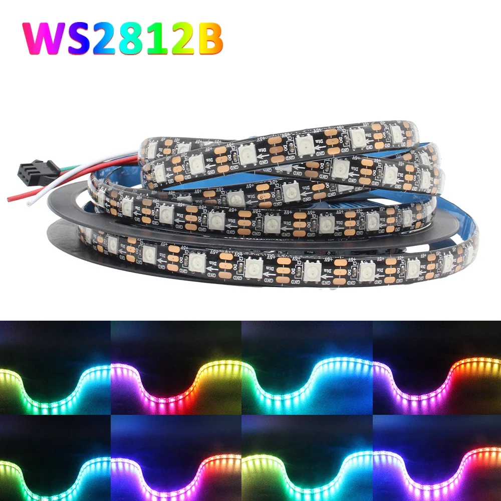 DC5V WS2812B RGB LED Strip Light Pixel RGB IC Colorfull Indirizzabile individualmente IP30 IP65 IP67 Nastro impermeabile Luce PCB nero