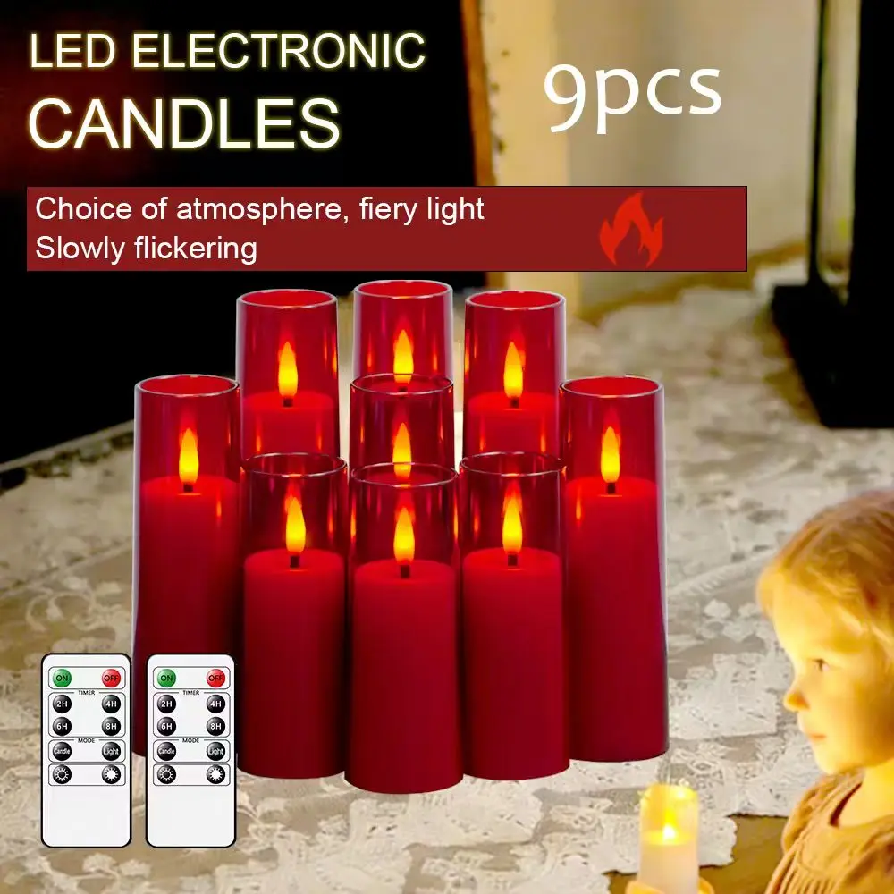 9 Candele LED Elettroniche Senza Fiamma in Acrilico, Dimmerabili con Timer, Effetto Sfarfallio, Sicure, Regalo per Hanukkah, Diwali, Ramadan, Preghiera e Meditazione