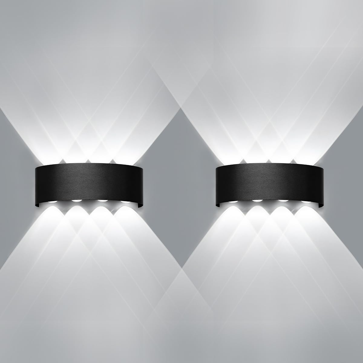 Ankey 8W LED Lampada da Parete, Moderno Bianco Freddo 6000K Applique da Parete, Nero Impermeabile Lampada a Muro per Camera Soggiorno Corridoio, 2 Pezzi