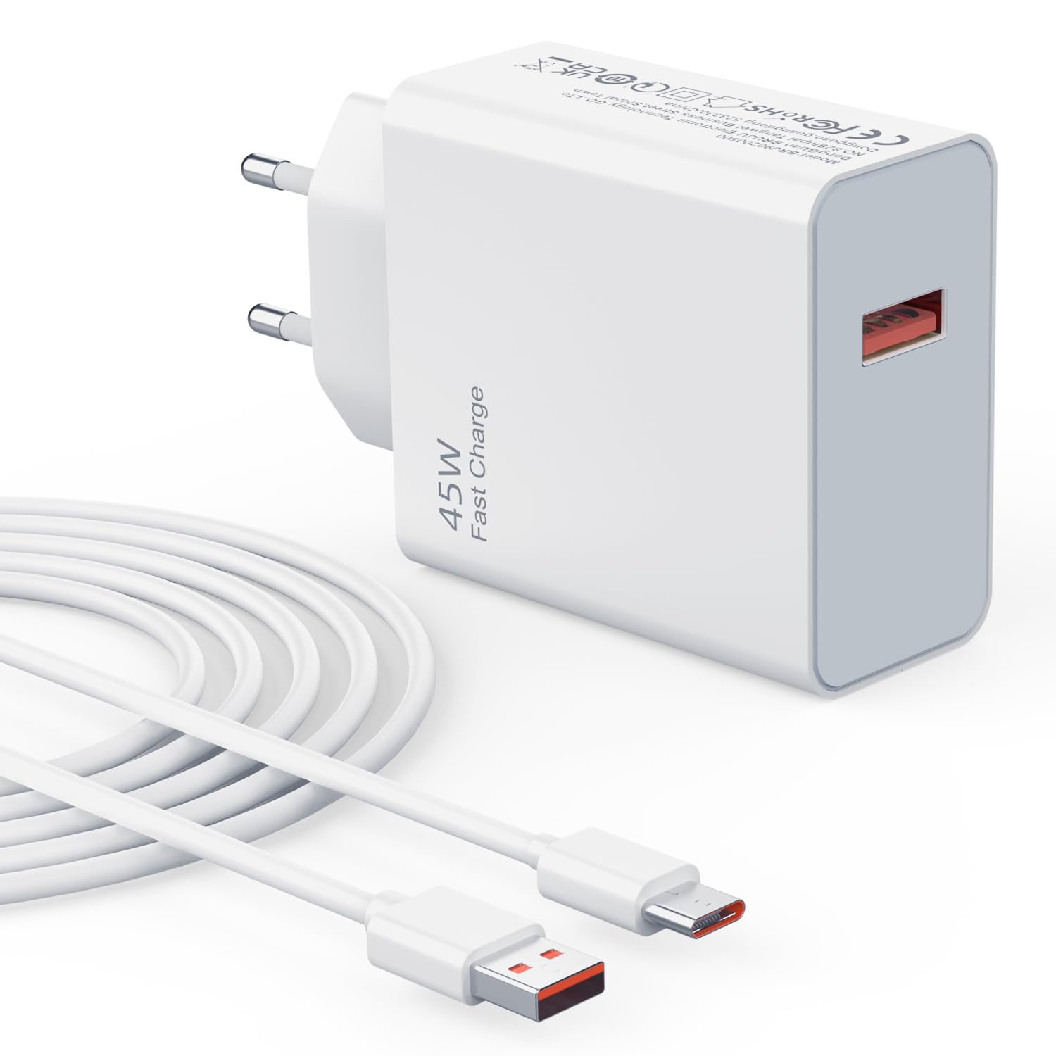 45W Caricatore Rapido Turbo USB-C per Xiaomi Redmi Cavo 6A Type C Cable 1M | Alimentatore per Xiaomi Redmi Note 14 Pro 5G/13 12 11 10 A5 A3, Poco X7 X5 X4 X3 M7 M6 Xiaomi 13 Lite…