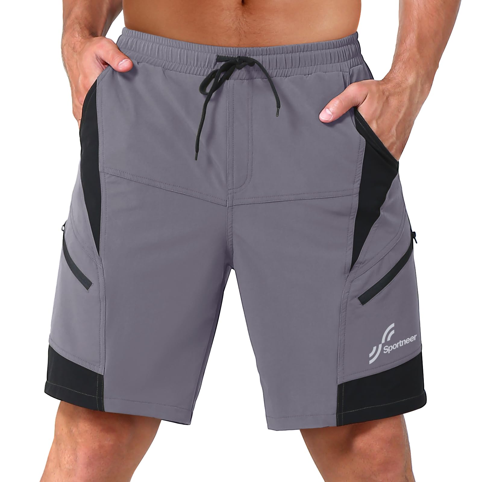 Sportneer Pantaloncini da MTB, Pantaloncini da Ciclismo da Uomo Imbottiti in 3D Pantaloni Traspiranti per Biciclette MTB Pantaloncini da Ciclismo per Esterno