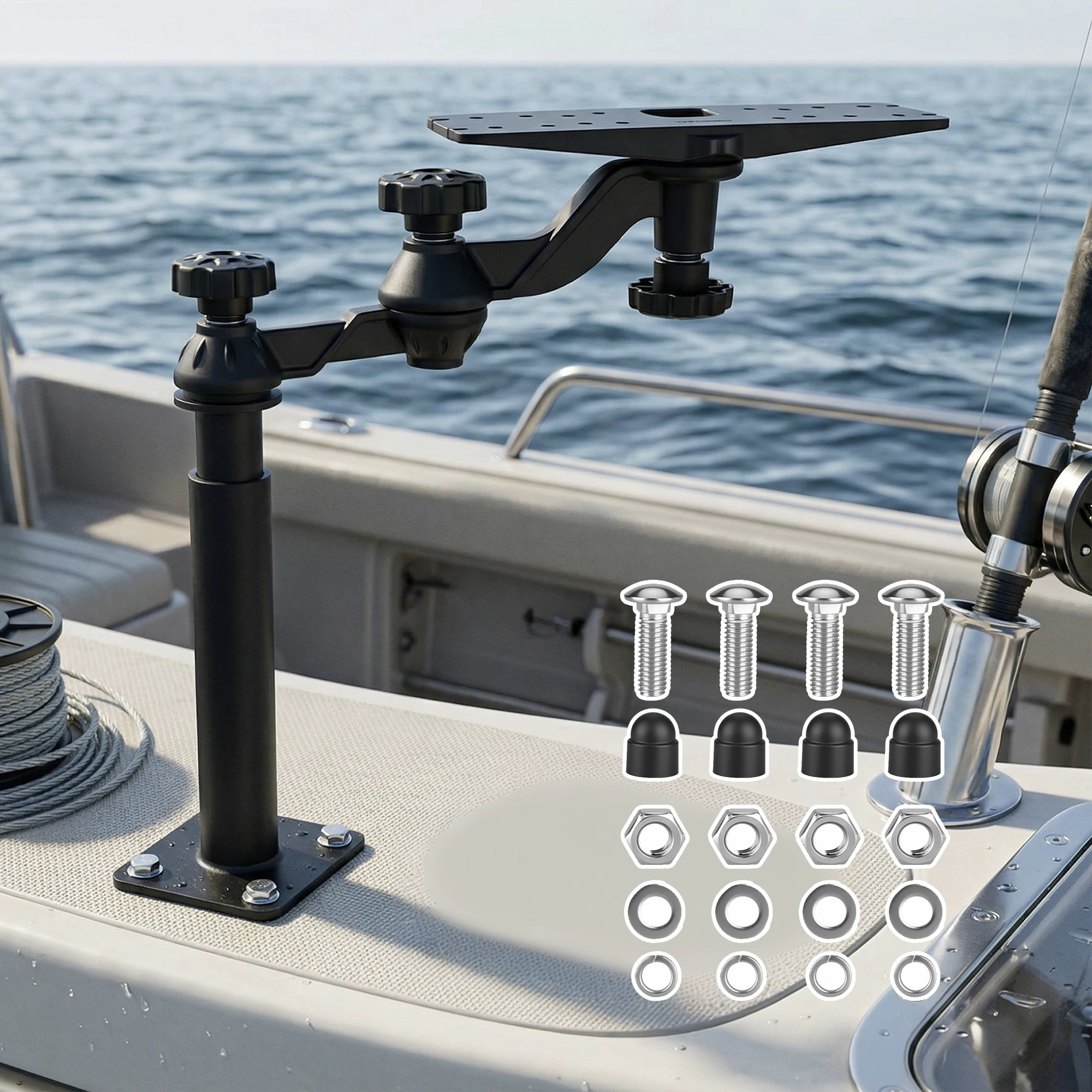 Supporto Telescopico per Ecoscandagli da Barca, per Ecoscandagli e Chartplotter da 7"-16", Altezza Regolabile da 14.68" a 20"
