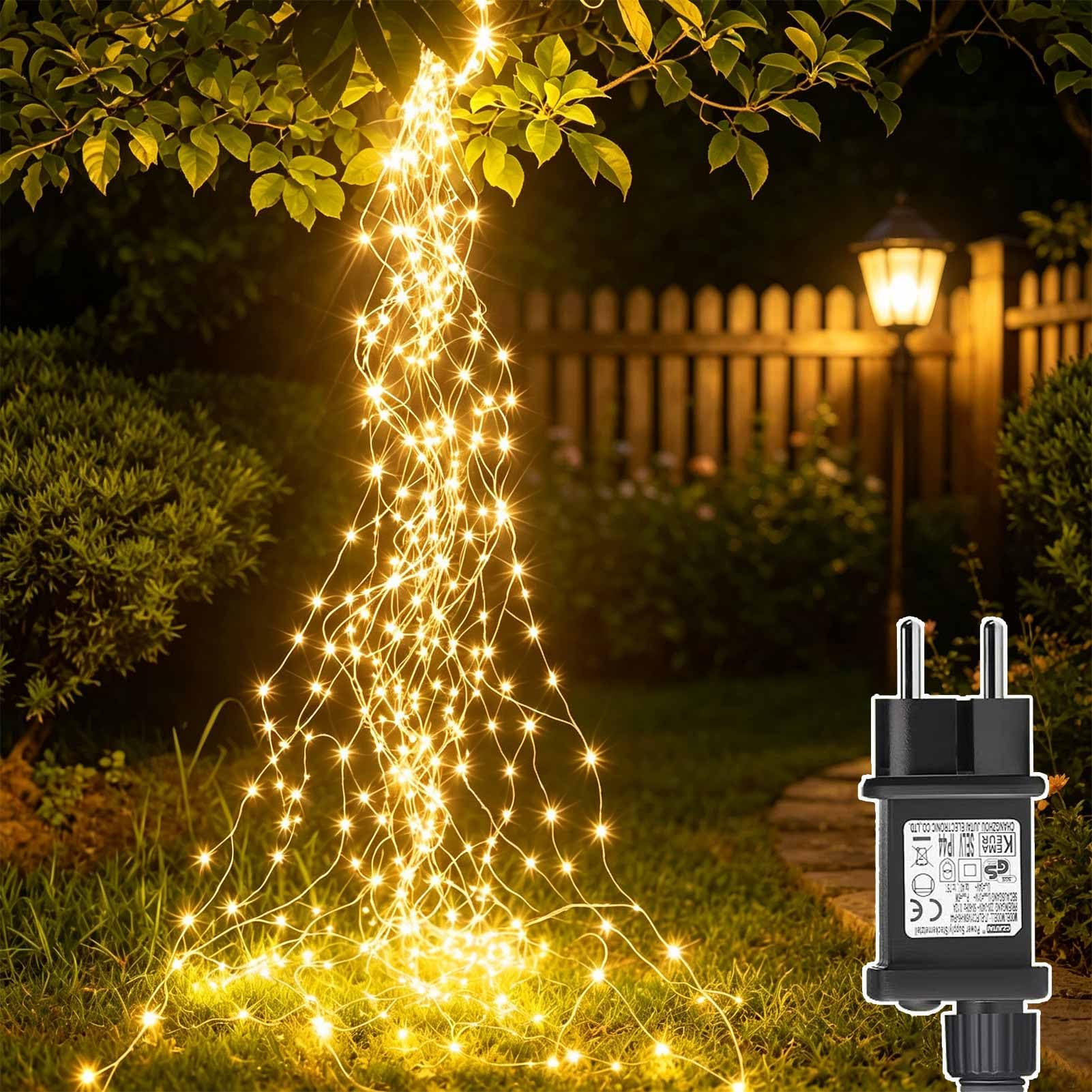 Cascata Luci Natale 2M 400 LED Cascata di Luci per Albero di Natale | Presa, 8 Modalità Luminarie Balcone con Timer, impermeabile Luminosa per Natalizia Interno Esterno Decorazion…