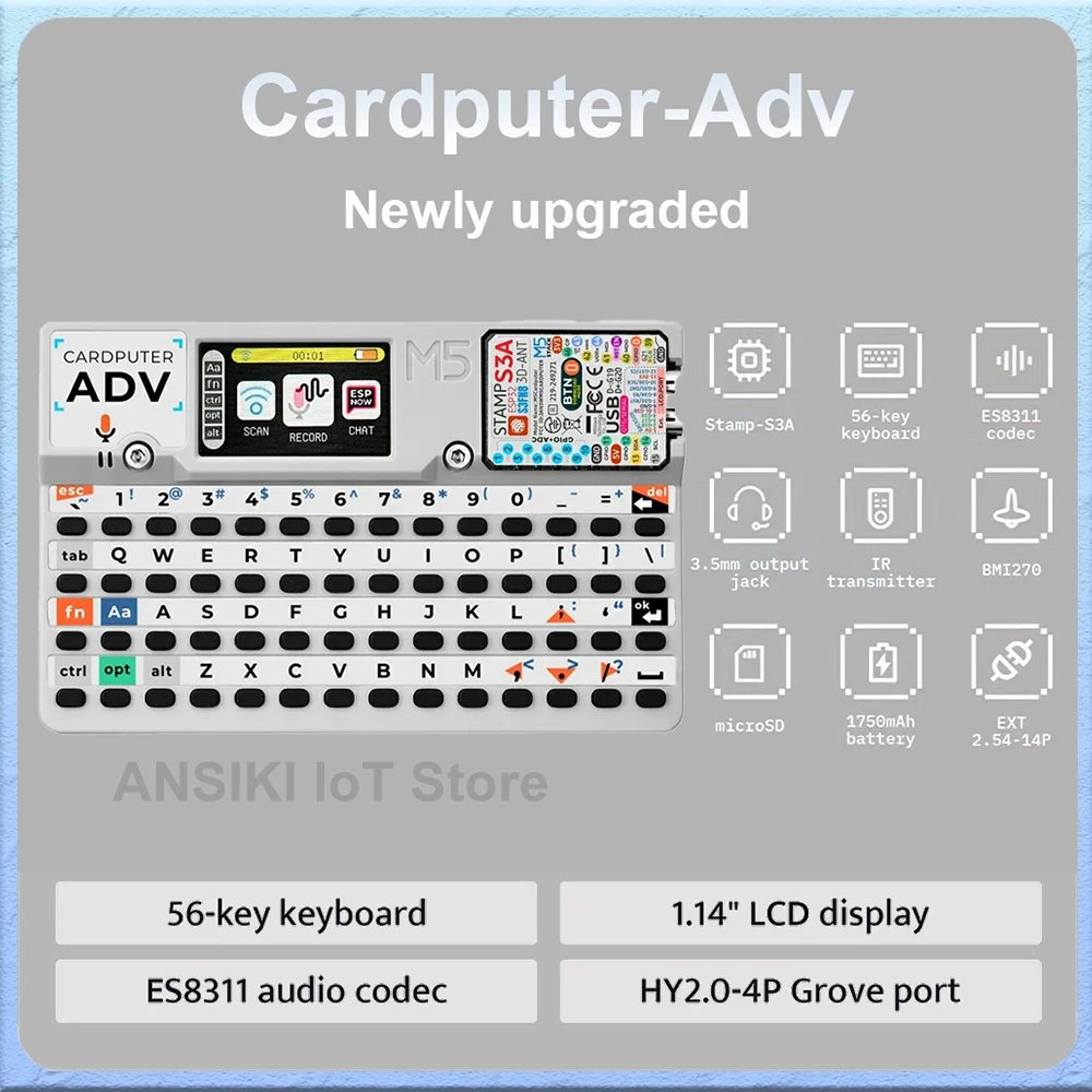 M5Stack Cardputer-Adv Computer Programmabile Stamp-S3A con LCD da 1,14 Pollici e 56 Tasti per Kit di Sviluppo IoT